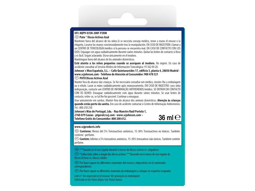 BLOCO SANIT&Aacute;RIO DISCOS PATO APARELHO &Aacute;GUA AZUL 36ML image number 1