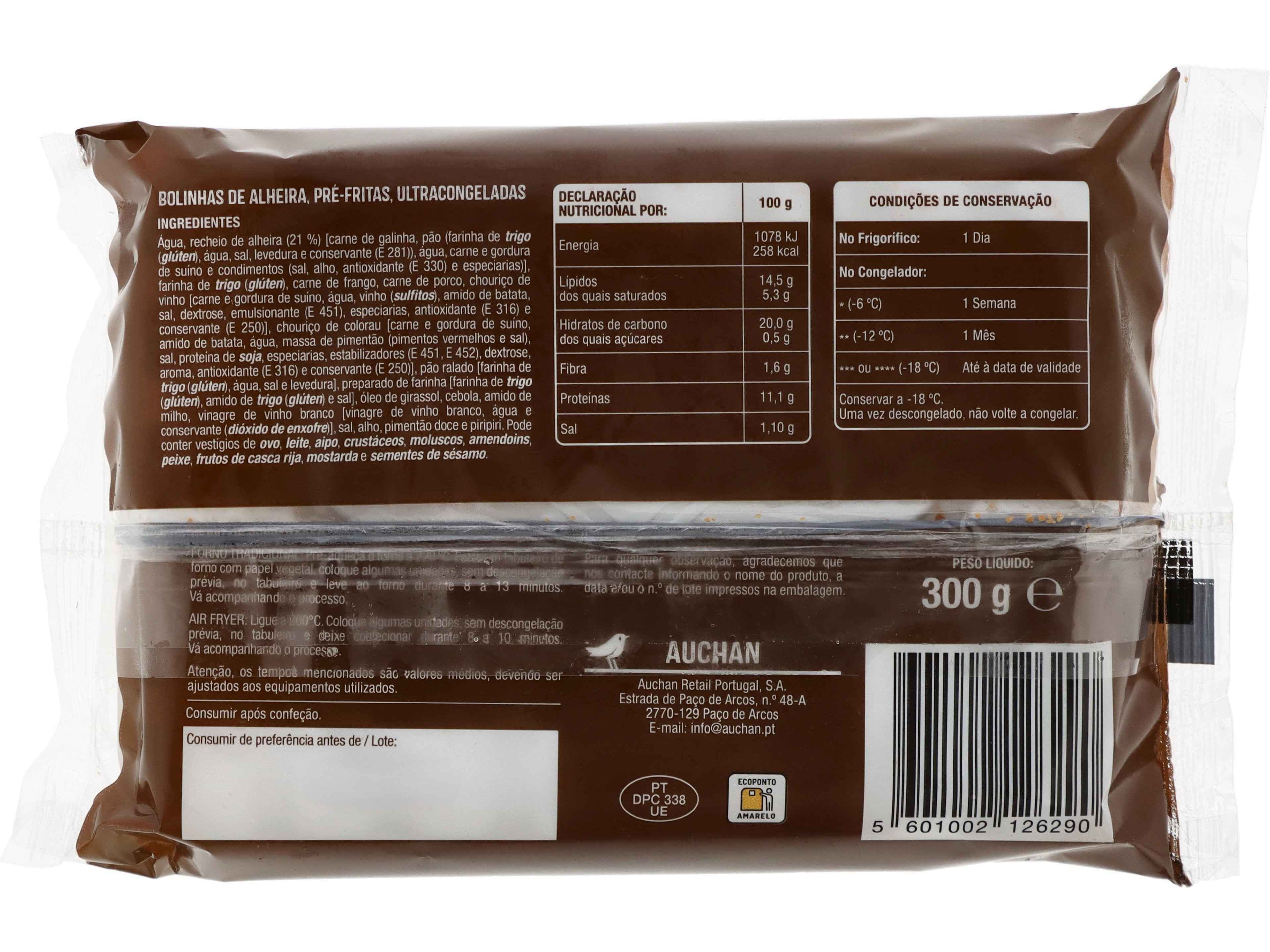 BOLINHAS DE ALHEIRA AUCHAN PARA FORNO E AIR-FRYER 12UN 300G image number 1