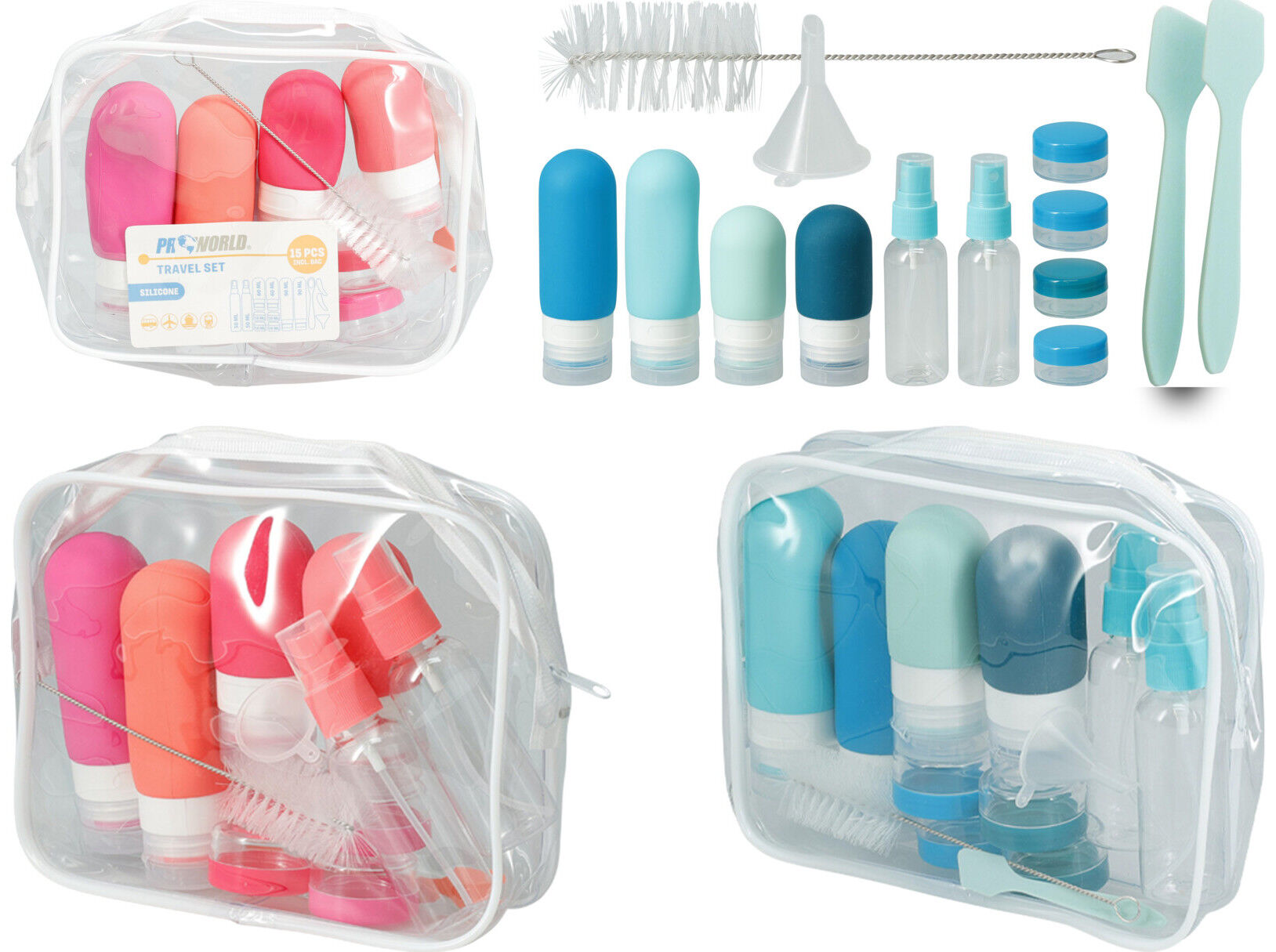 CONJUNTO DE VIAGEM SILICONE 15 PE&Ccedil;AS CORES SORTIDAS image number 1