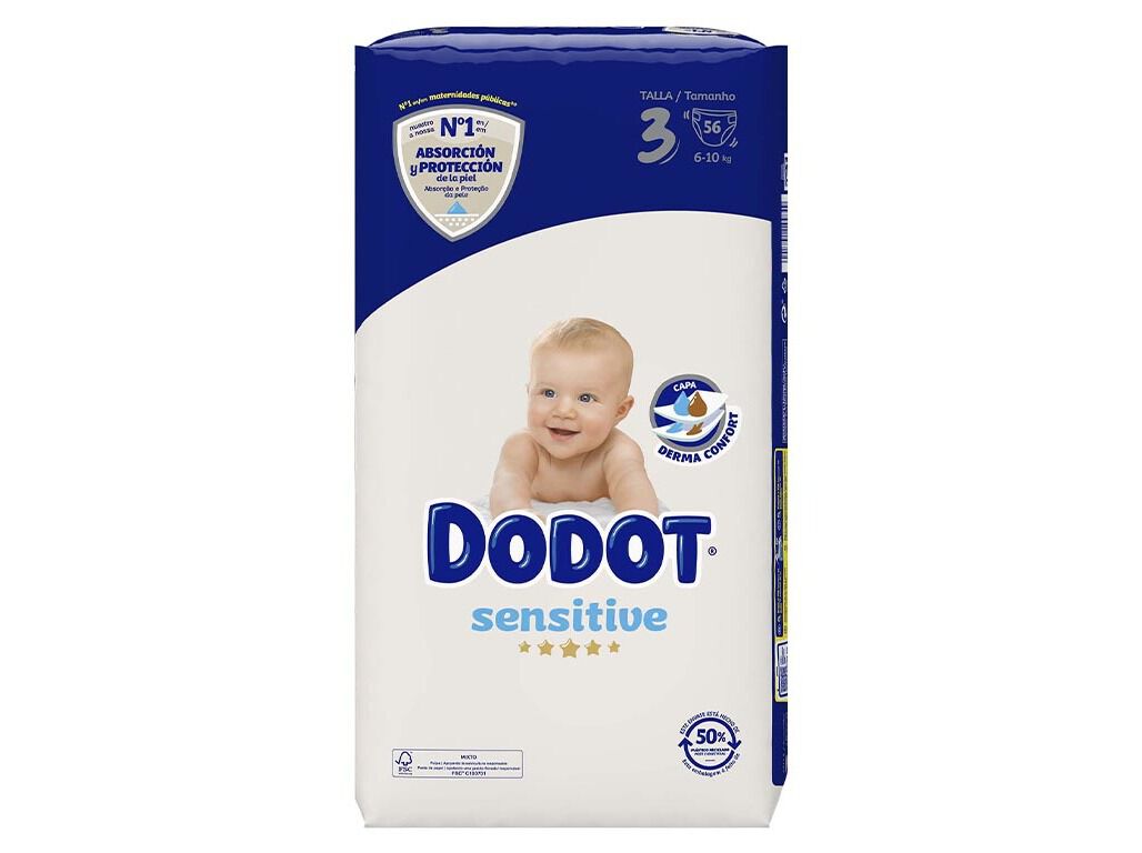 FRALDAS DODOT SENSITIVE T3 6-10KG 56 UN image number 1