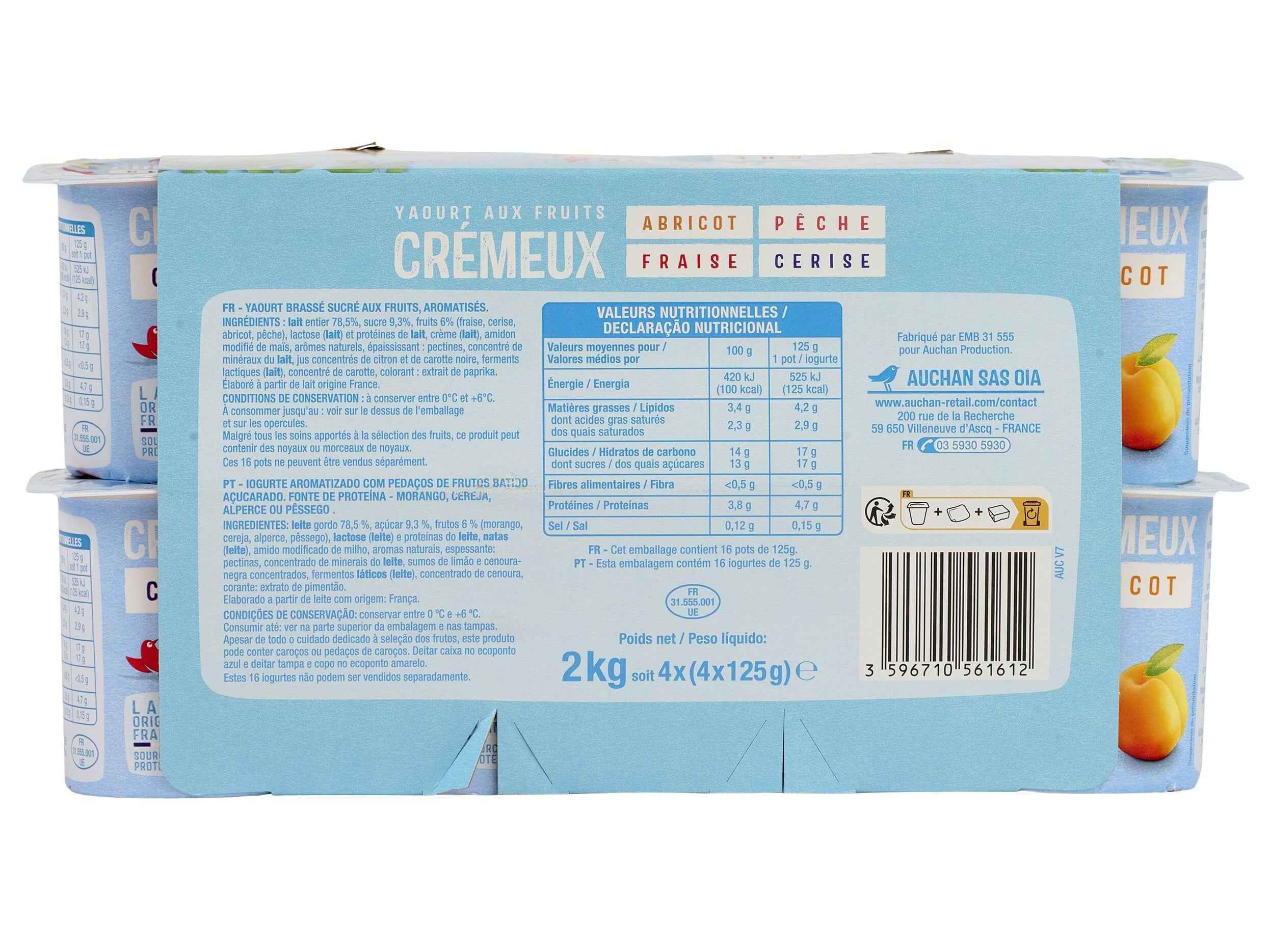 IOGURTE CREMOSO AUCHAN COM PEDA&Ccedil;OS MIX FRUTAS 16X125G image number 2