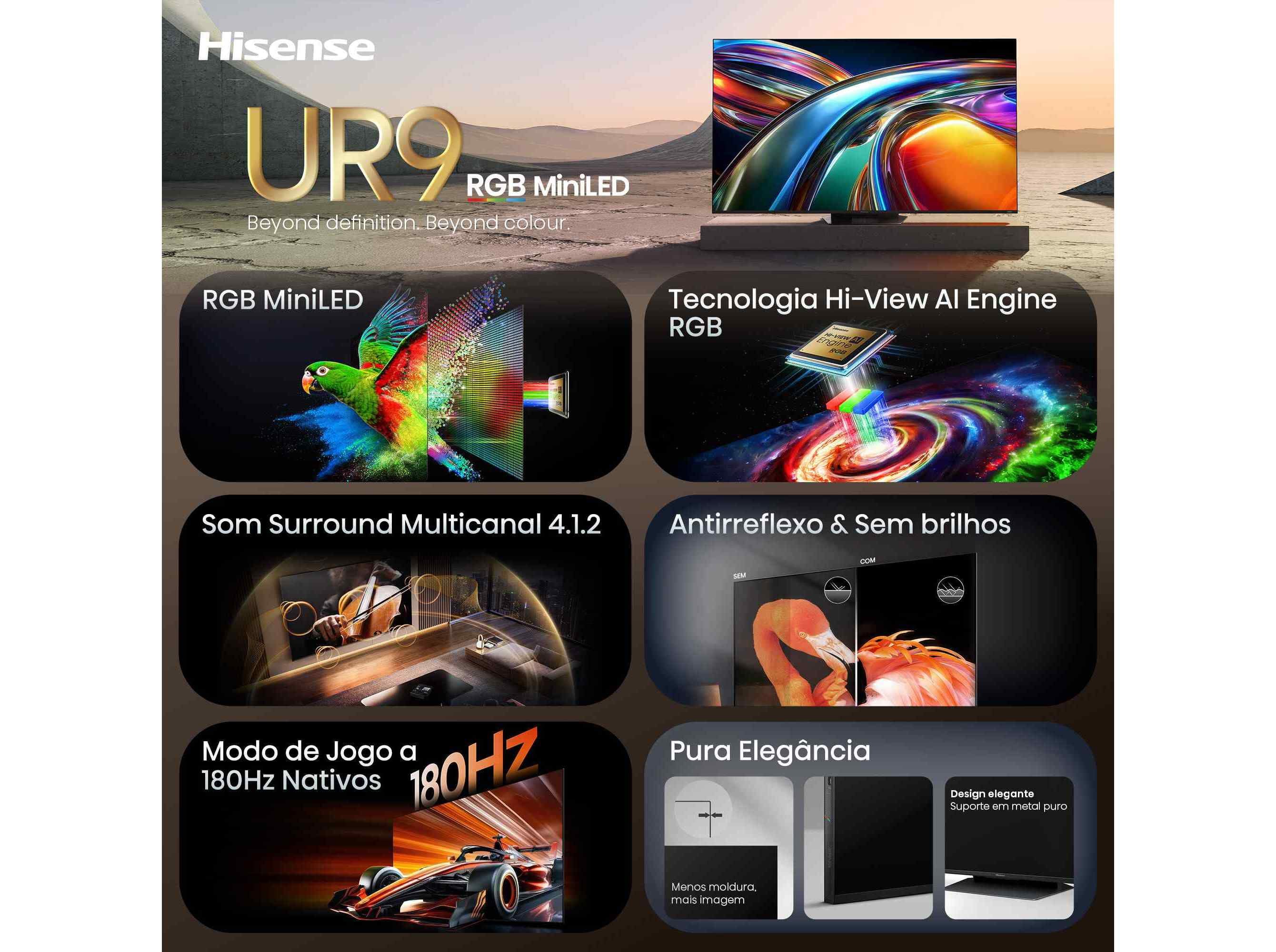 TV RGB MINILED HISENSE 85UR9S (85'' 180HZ 4K SMART TV 215CM) image number 2