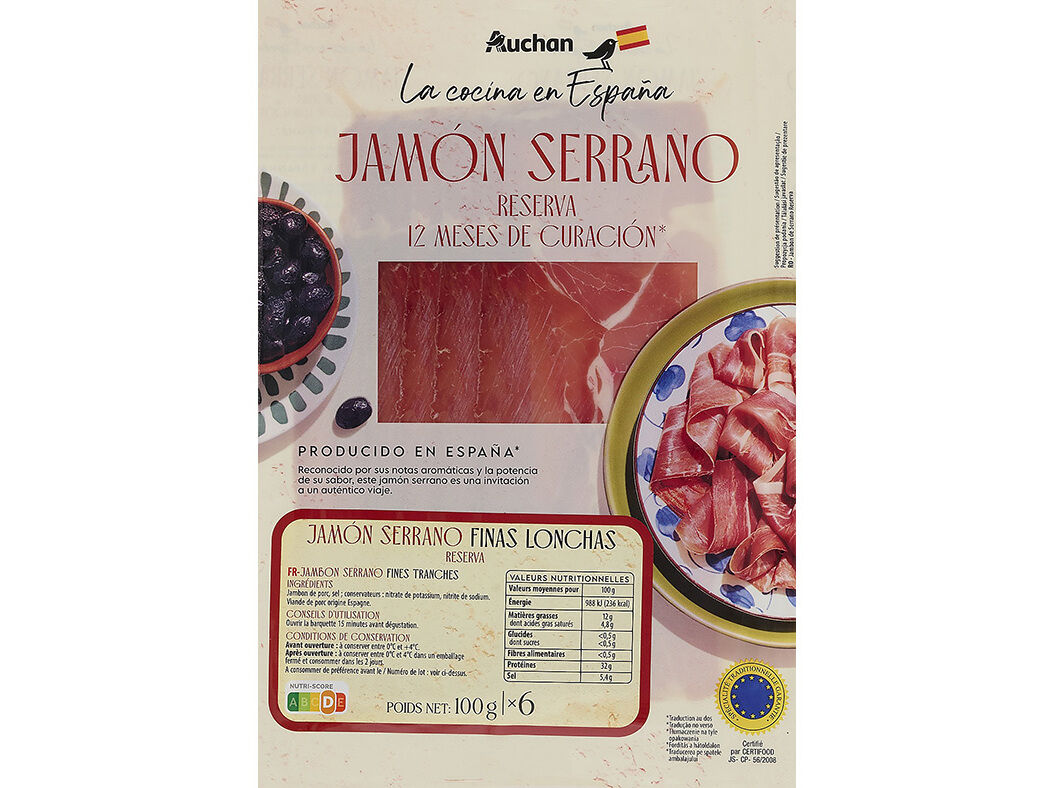 PRESUNTO SERRANO AUCHAN &Agrave; MESA EM ESPANHA FATIAS 100 G image number 0