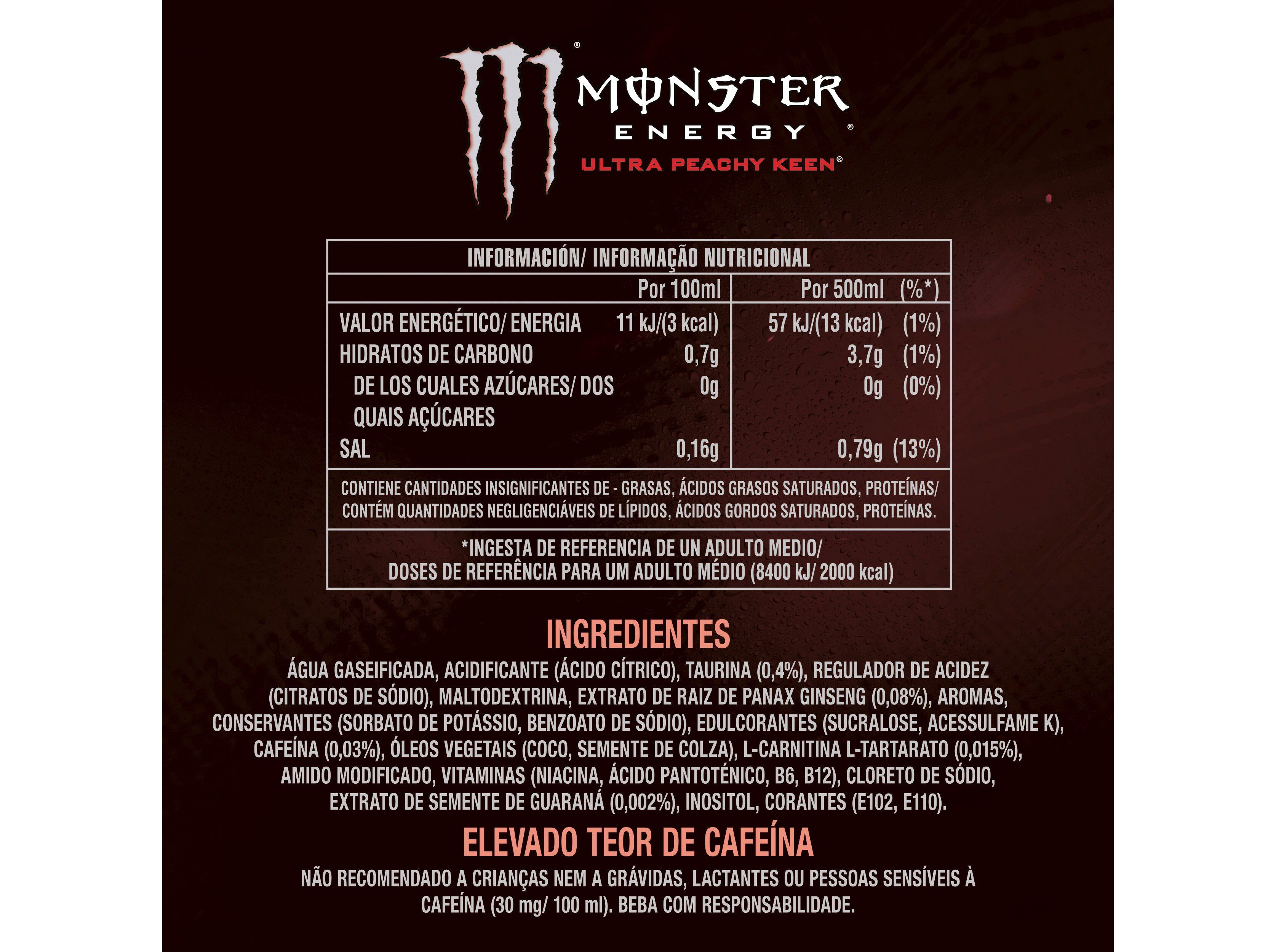 BEBIDA ENERG&Eacute;TICA MONSTER ULTRA PEACHY 0.5L (SDR) image number 1