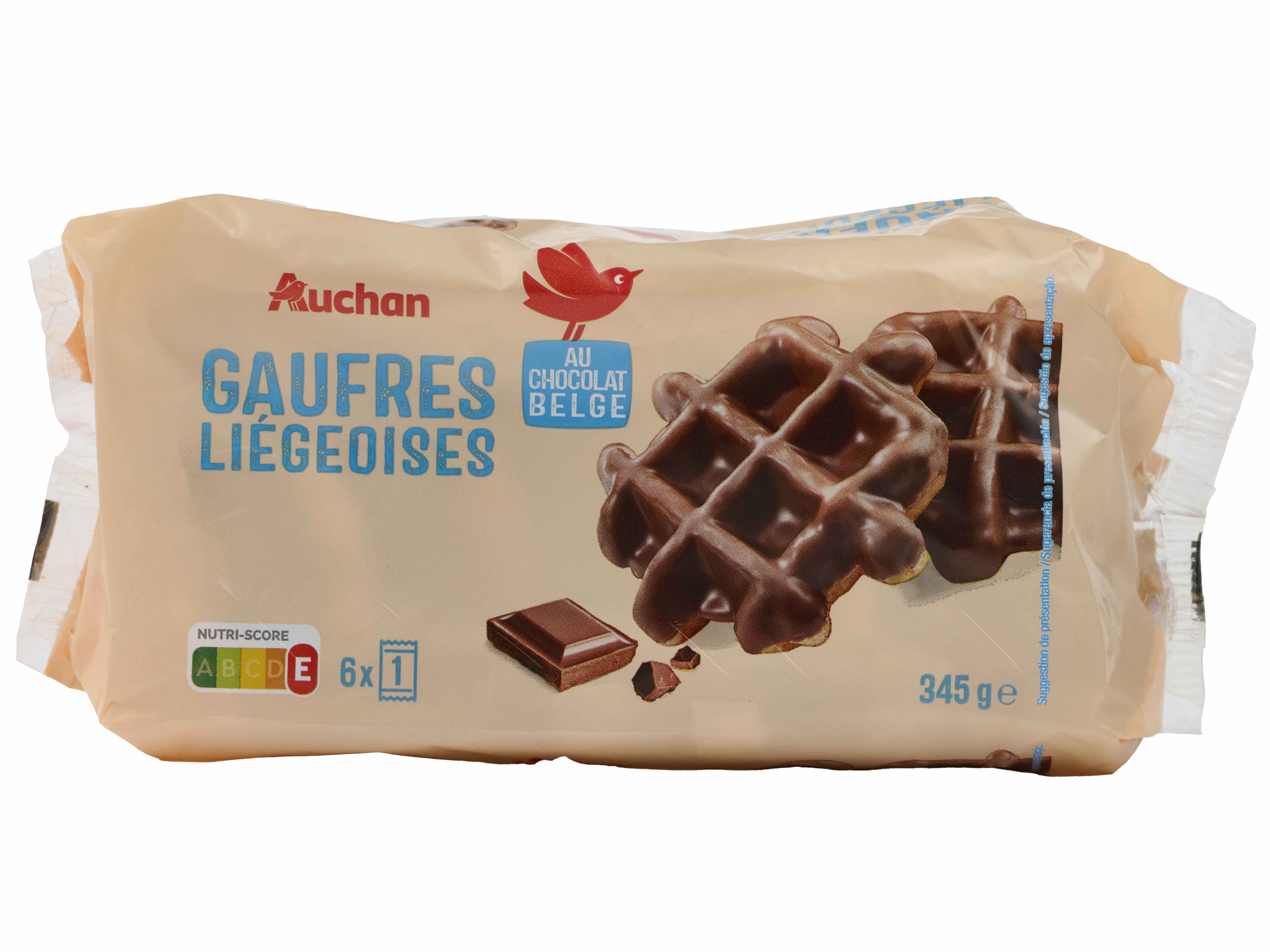 GAUFRES AUCHAN COM COBERTURA DE CHOCOLATE BELGA 6UN 345G image number 0