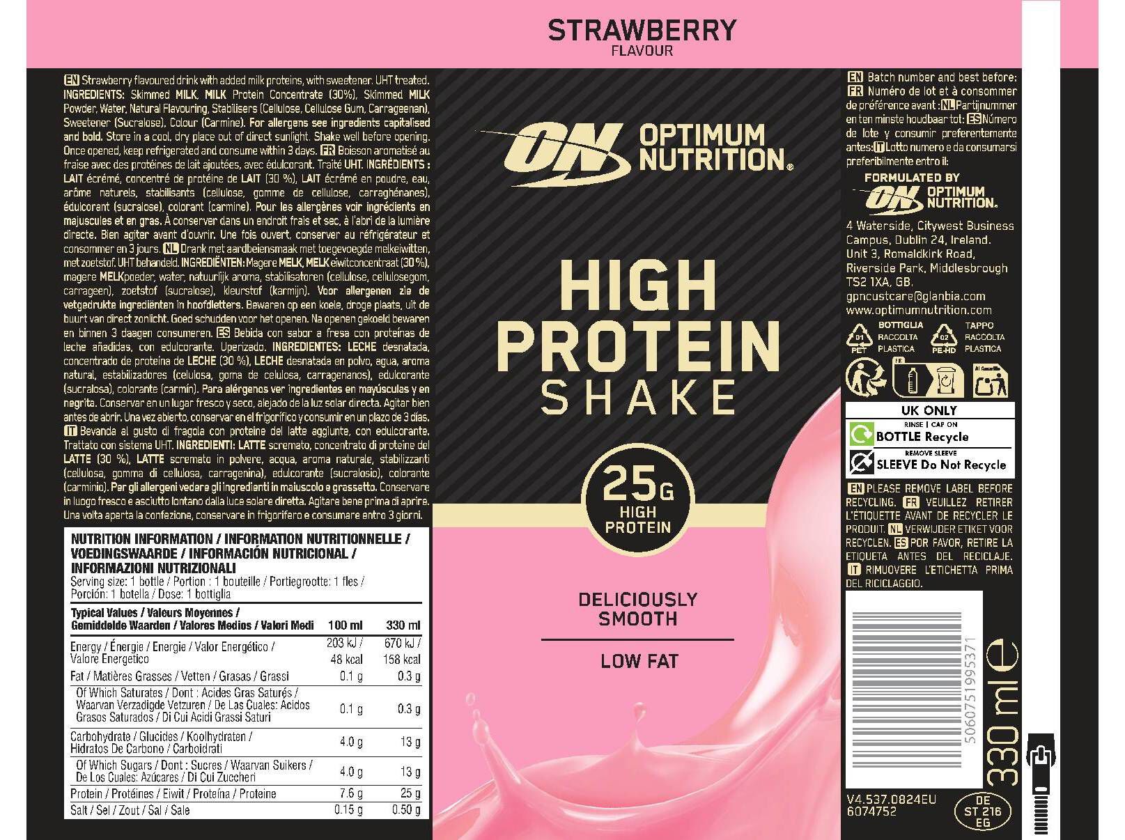 BATIDO PRONTO A BEBER OPTIM NUT PROTEINA MORANGO 330ML image number 1