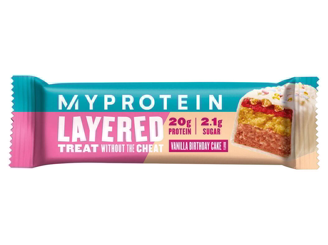 BARRA MYPROTEIN LAYERED BAR BIRTHDAY CAKE 60G image number 0