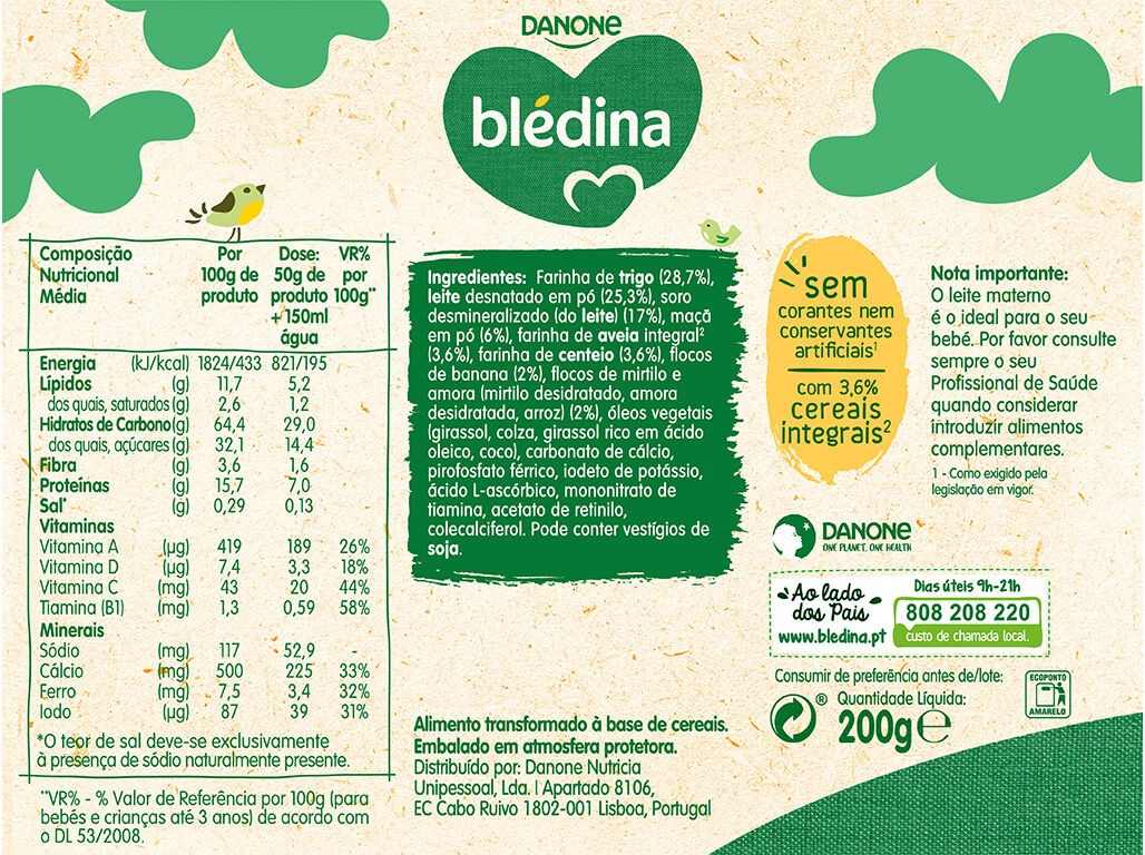FARINHA L&Aacute;CTEA BLEDINA MA&Ccedil;A BANANA FRUTOS BOSQUE 200G image number 1