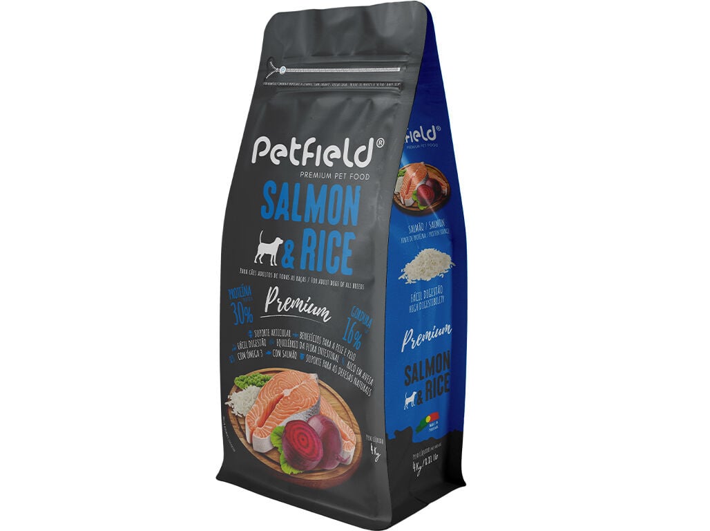 RA&Ccedil;&Atilde;O C&Atilde;O PETFIELD PREMIUM SALM&Atilde;O/ARROZ 4KG image number 0