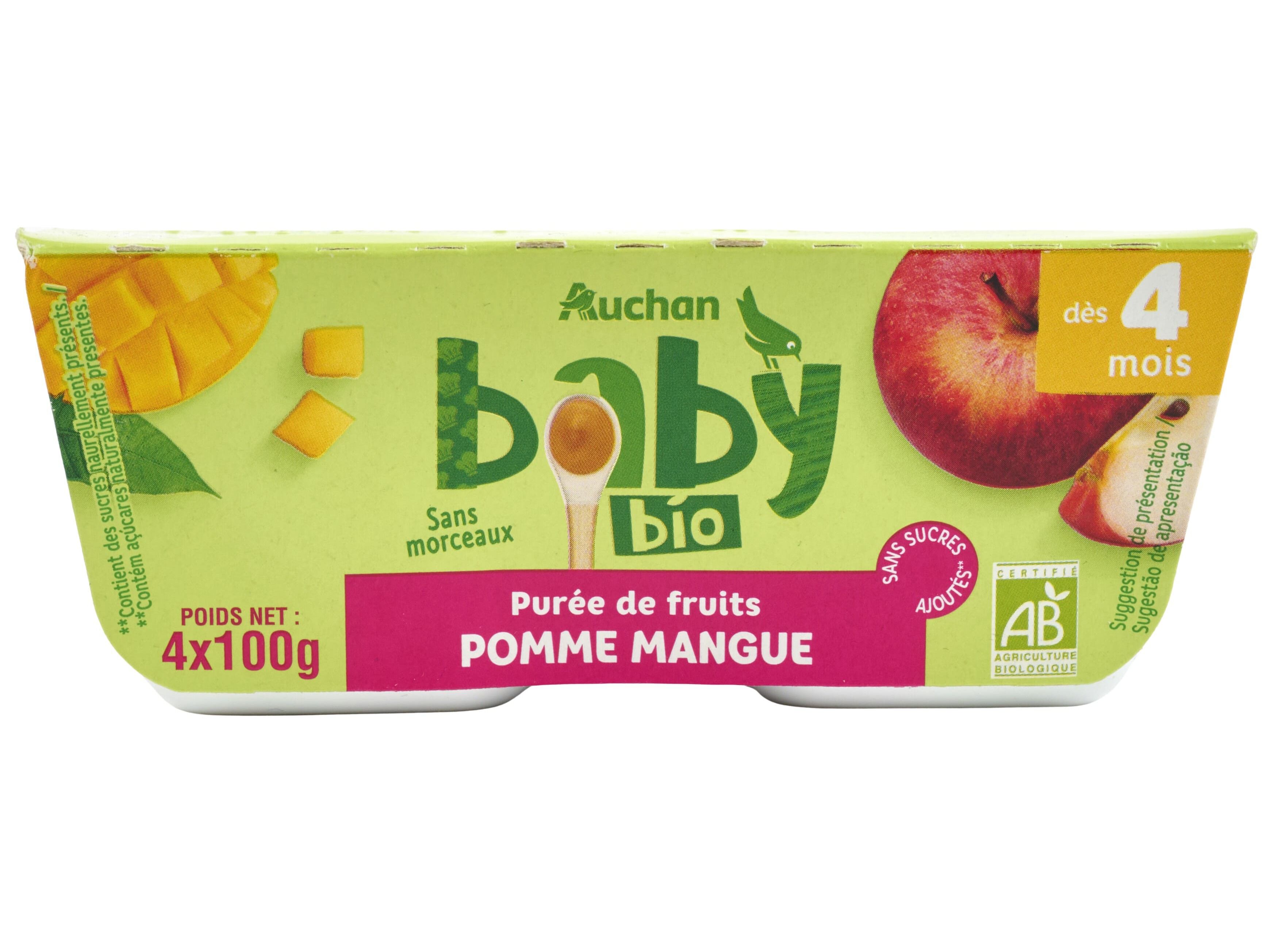 TACINHA FRUTA AUCHAN BABY BIO MA&Ccedil;&Atilde; E MANGA SEM GL&Uacute;TEN 4X100G image number 2