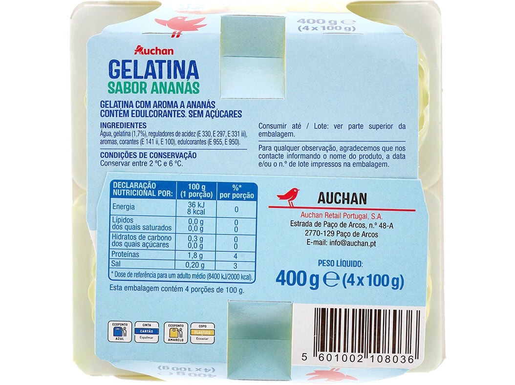 GELATINA AUCHAN ANAN&Aacute;S 0% DE A&Ccedil;&Uacute;CAR 4X100G image number 1