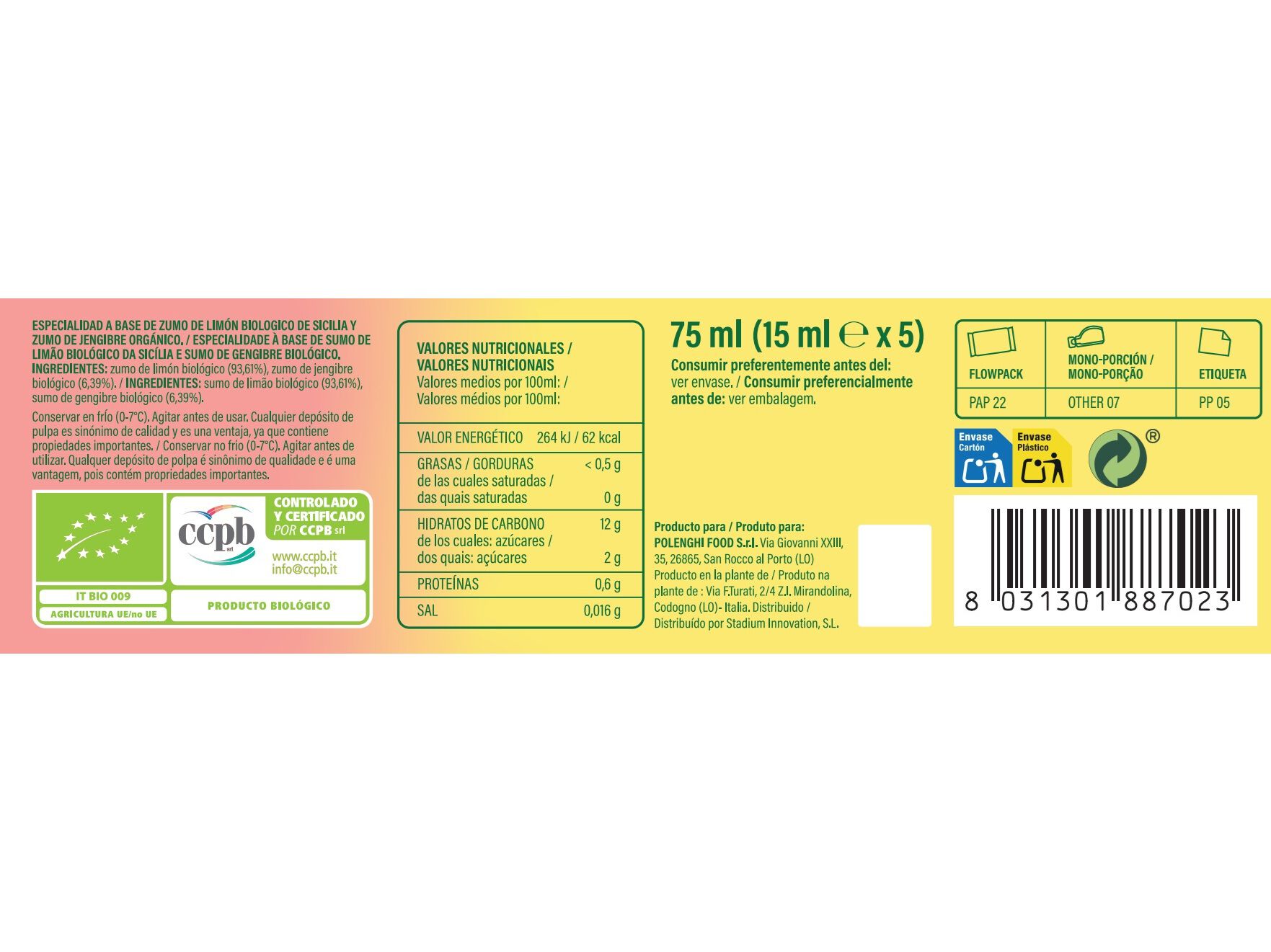 SUMO LIM&Atilde;O E GENGIBRE POLENGHI ACTILEMON 5X15ML image number 1