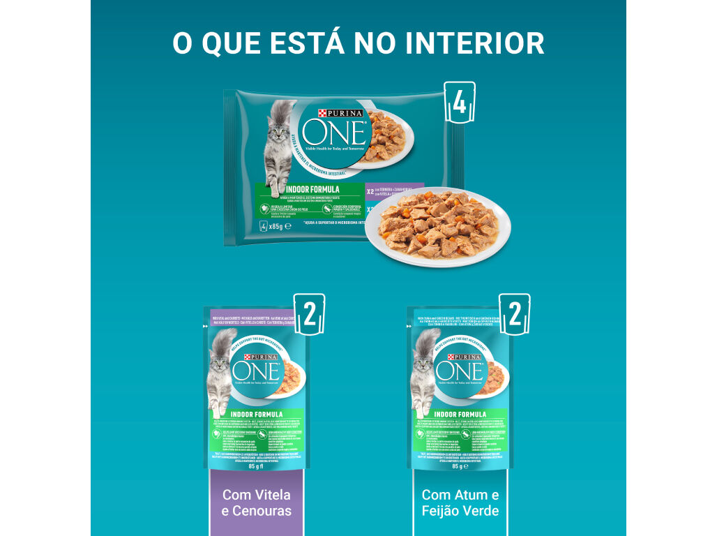 COMIDA H&Uacute;MIDA PARA GATO PURINA ONE INDOOR 4X85G image number 1