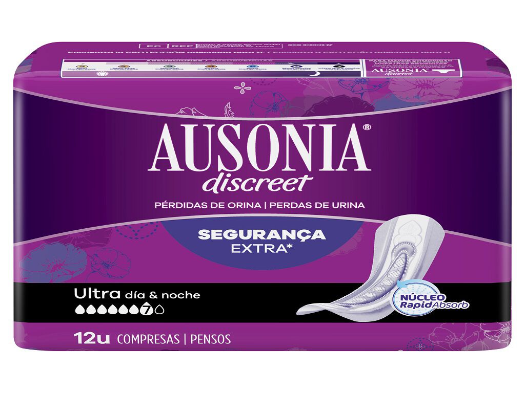 Pensos Incontin&ecirc;ncia Ultra Dia e Noite Ausonia Discreet 12 un image number 1