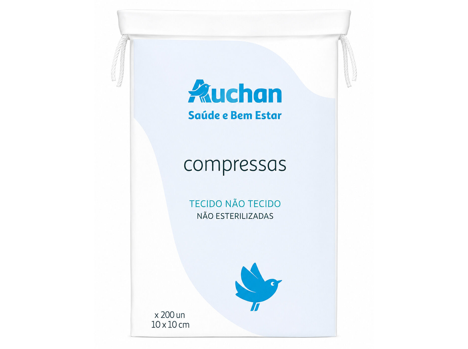 COMPRESSAS TECIDO N&Atilde;O-TECIDO AUCHAN SA&Uacute;DE E BEM ESTAR N&Atilde;O ESTERILIZADAS 10X10CM 200UN
