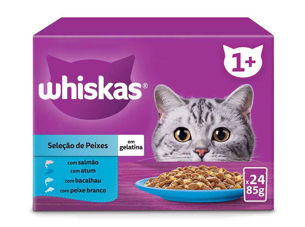COMIDA H&Uacute;MIDA GATO WHISKAS SELE&Ccedil;&Atilde;O PEIXES 24X85G