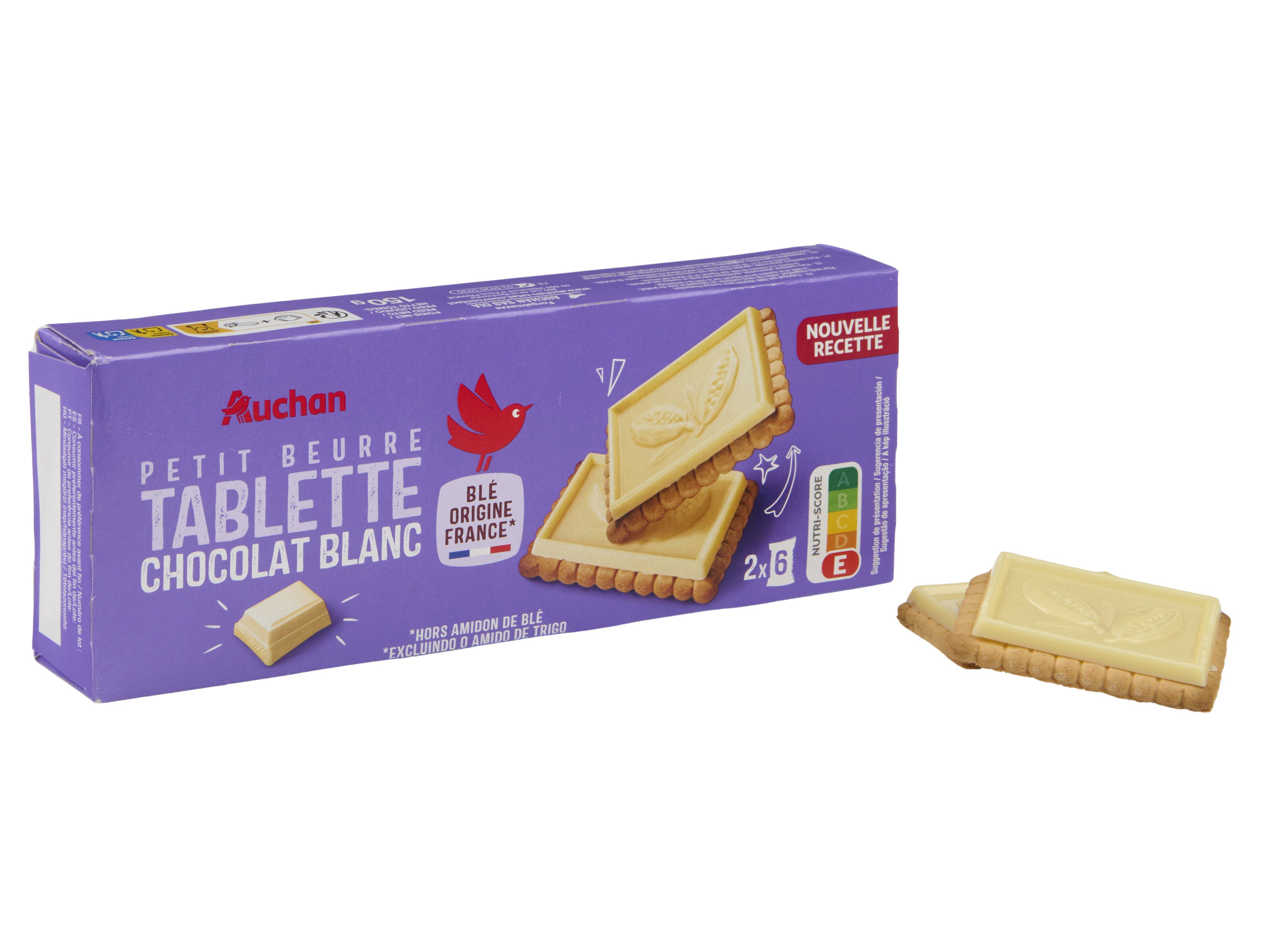 BOLACHA DE MANTEIGA AUCHAN "PETIT BEURRE" COBERTA CHOCOLATE BRANCO 2X6UN 150G image number 0