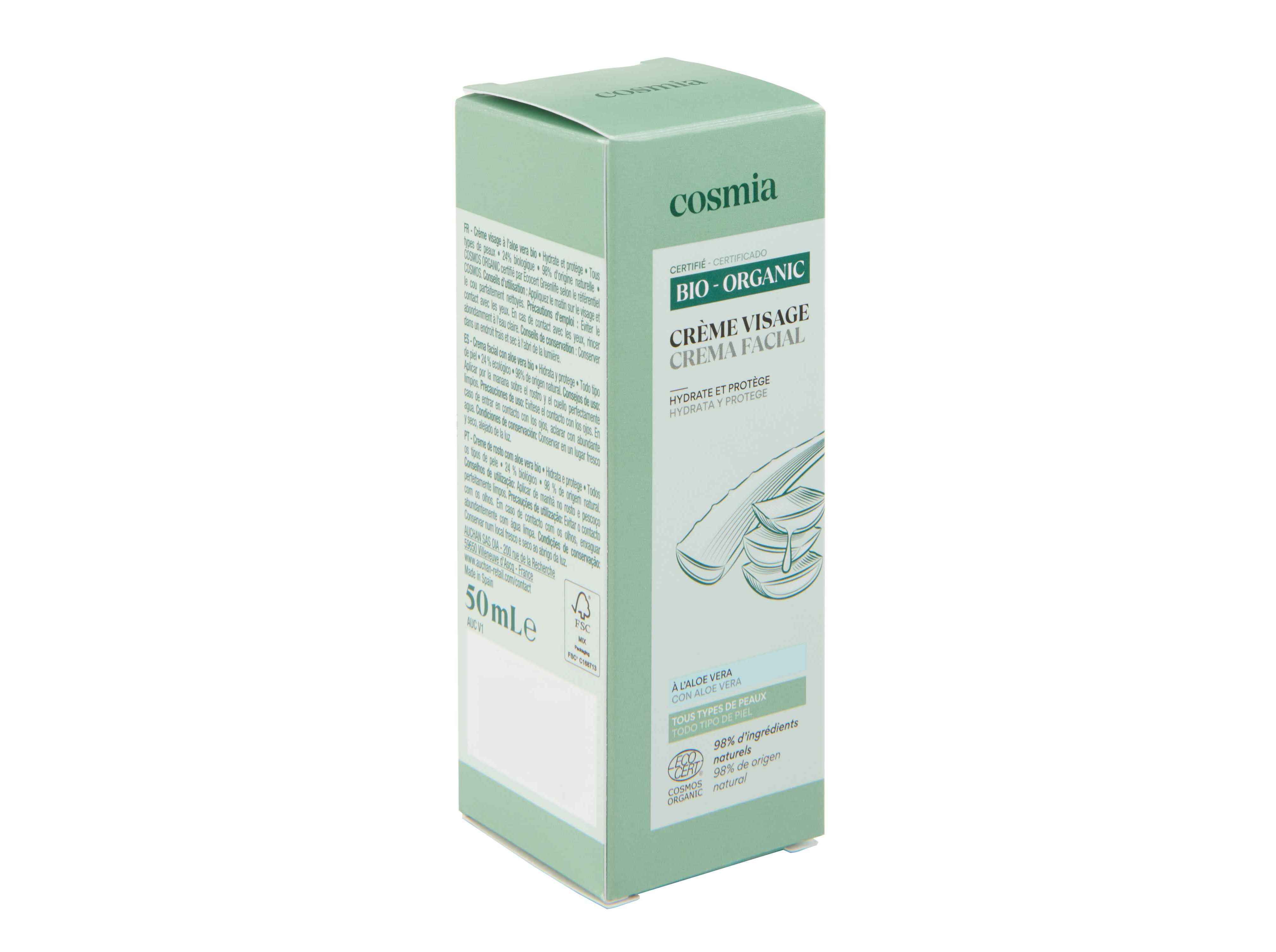 CREME ROSTO COSMIA BIO ALOE VERA HIDRATA E PROTEGE 50ML image number 2