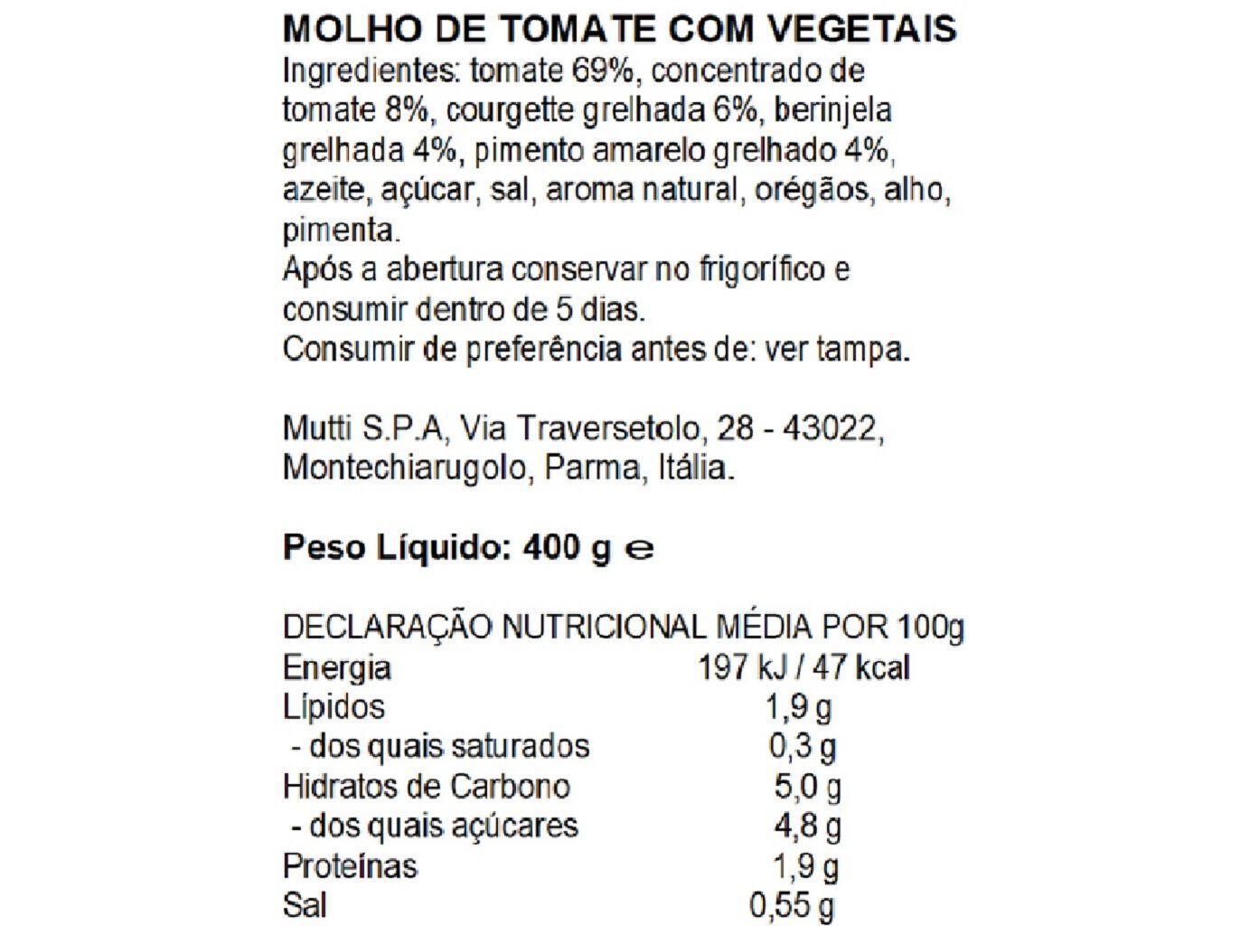 MOLHO MUTTI DE TOMATE COM VEGETAIS GRELHADOS 400G image number 1