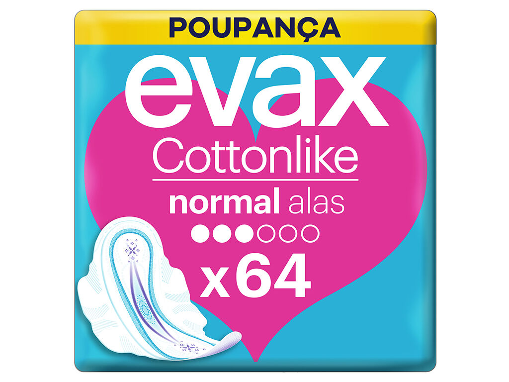 Pensos Higi&eacute;nicos Cottonlike Normal com Abas Evax 64 un