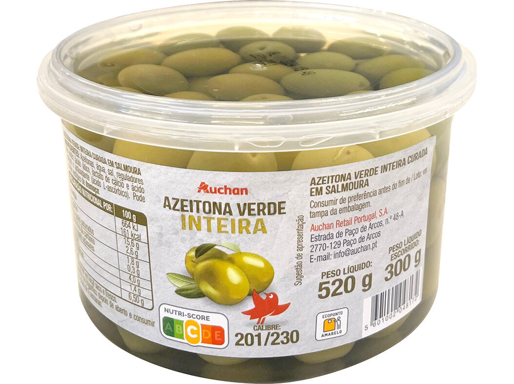 AZEITONA VERDE AUCHAN INTEIRA 520(300)G image number 0