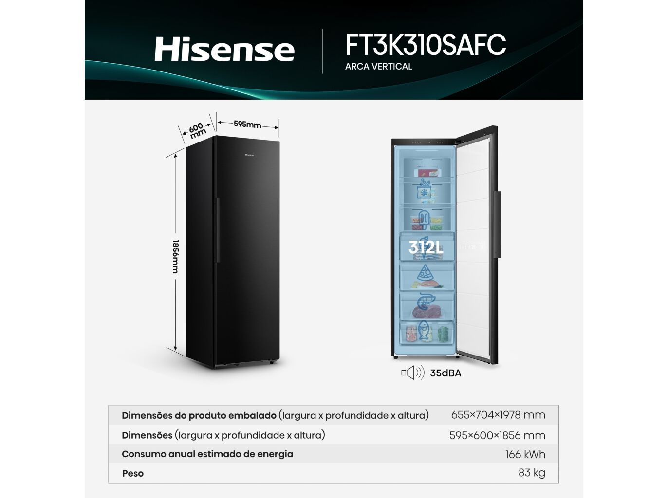 ARCA VERTICAL HISENSE FT3K310SAFC KITCHEN FIT C 312L NO FROST image number 2