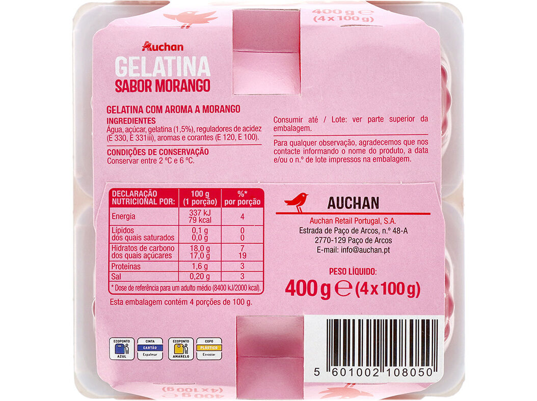 GELATINA AUCHAN MORANGO 4X100G image number 2