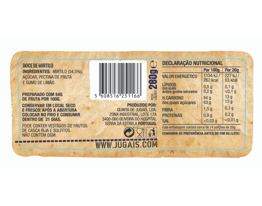 DOCE QUINTA DE JUGAIS MIRTILO 280G image number 1