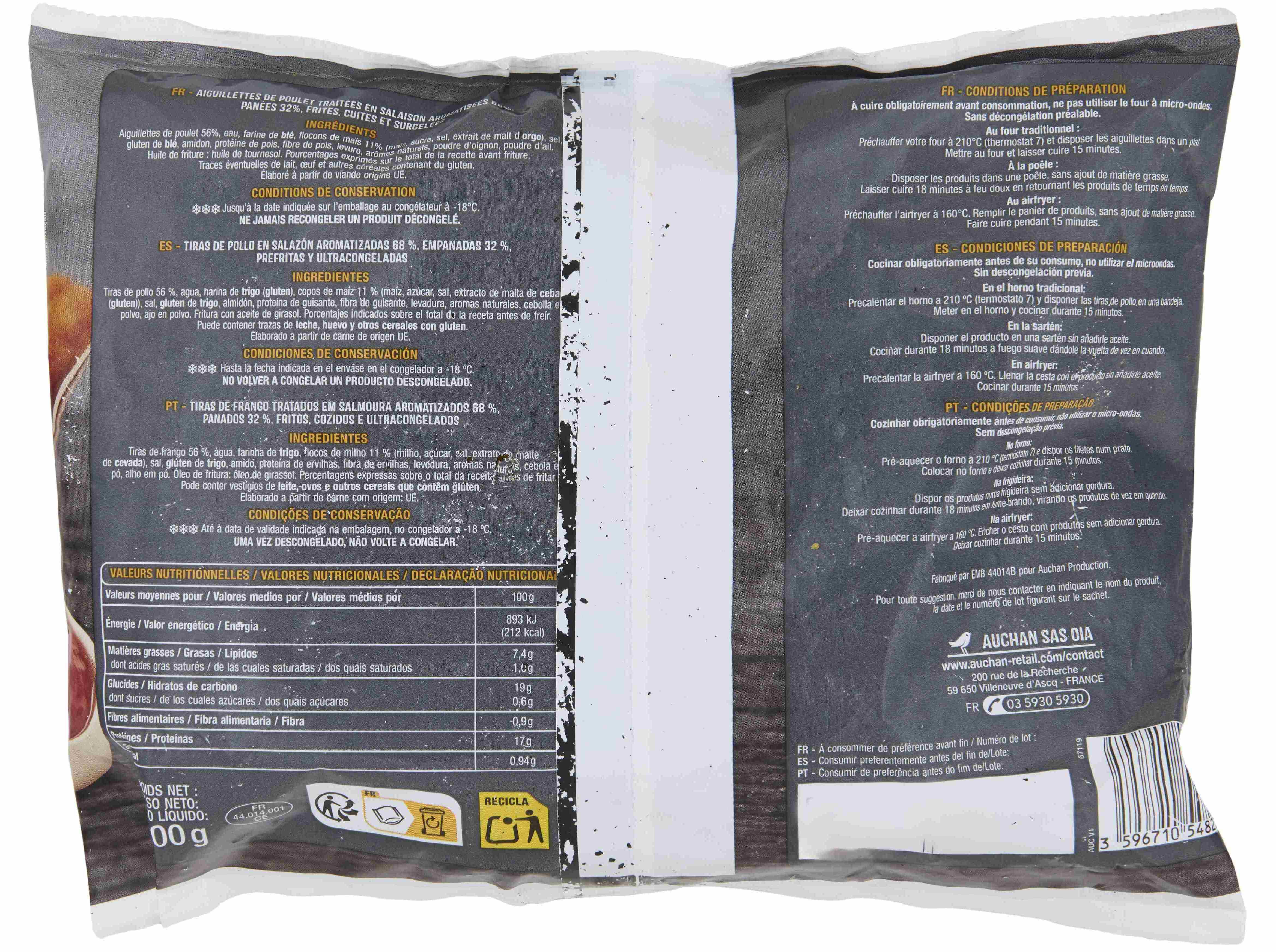 TIRAS DE FRANGO AUCHAN PANADAS ULTRACONGELADAS 600G image number 1