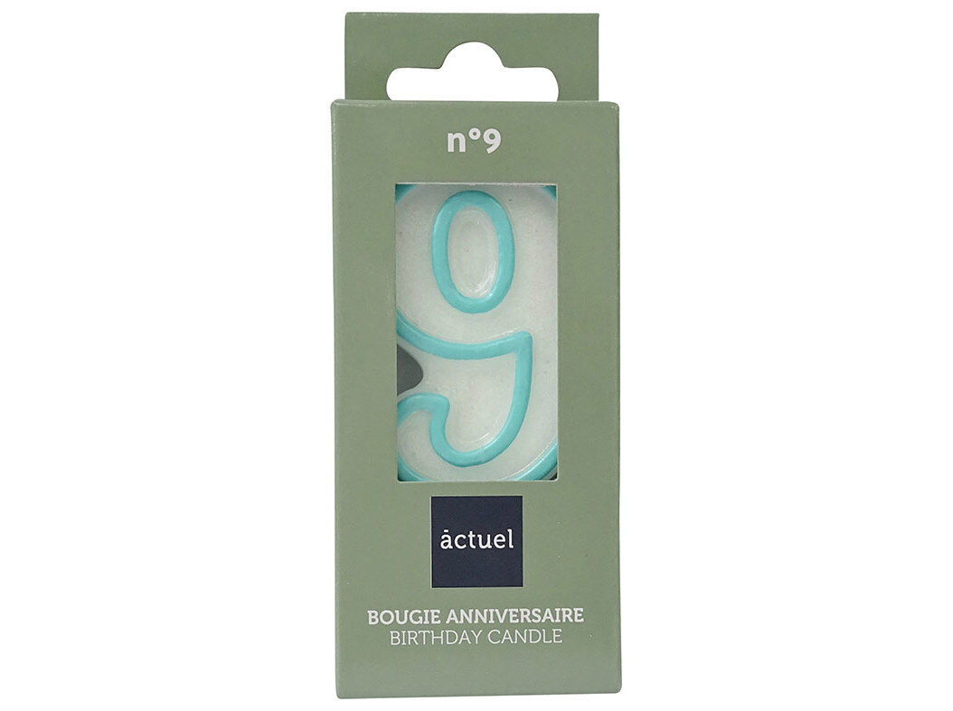 VELA DE ANIVERS&Aacute;RIO ACTUEL BRANCO COM REBORDO AZUL N&Uacute;MERO 9