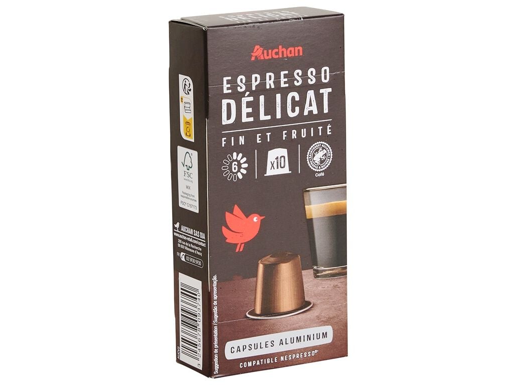 C&Aacute;PSULAS AUCHAN CAF&Eacute; NESPRESSO ALUMINIO EXPRESSO DELICATO 10UN