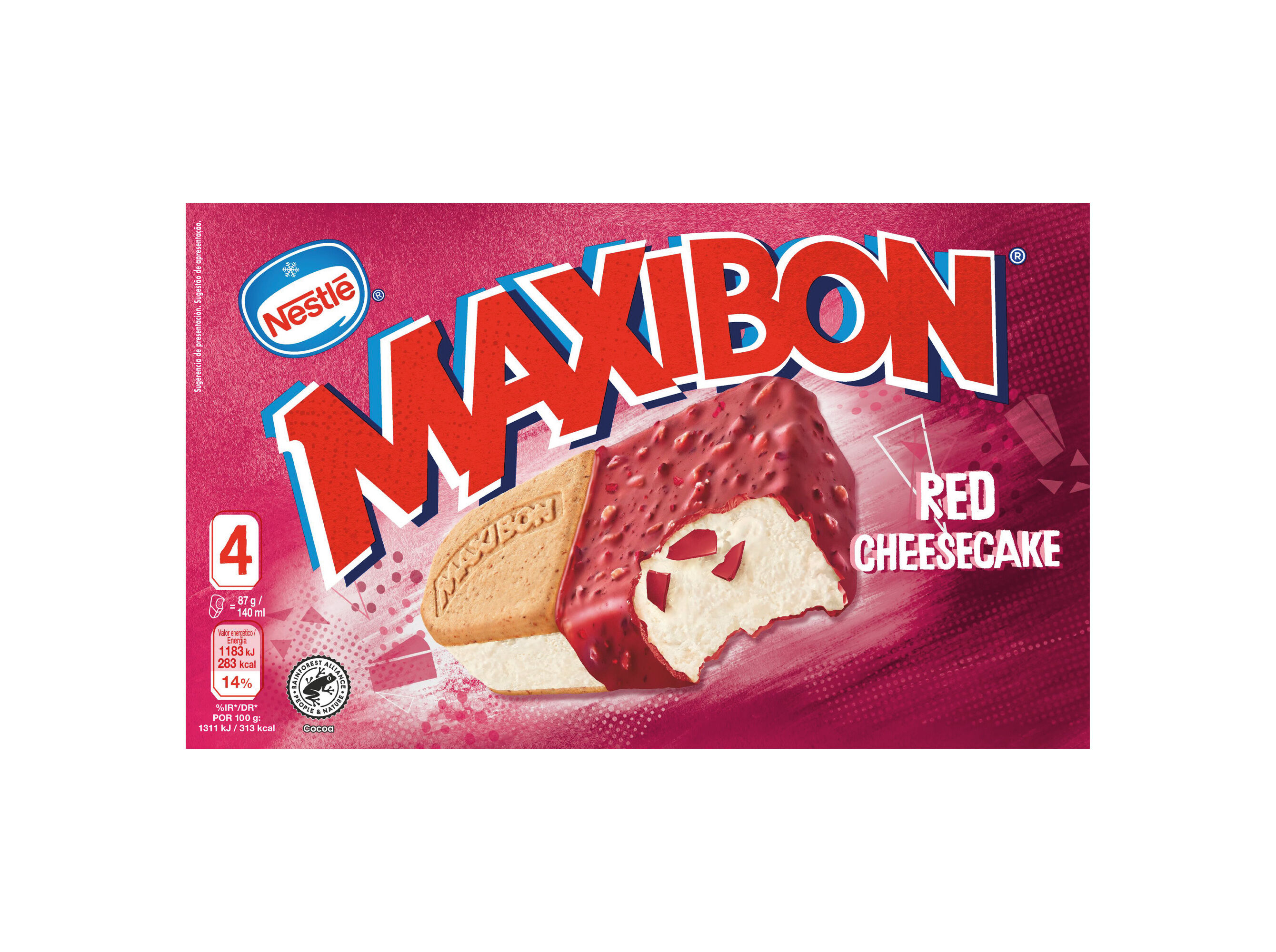 GELADO SANDWICH MAXIBON RED CHEESECAKE 4X87G image number 0