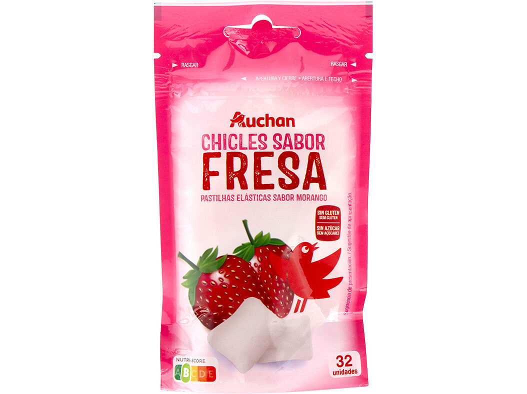 PASTILHA AUCHAN EL&Aacute;STICA MORANGO SEM A&Ccedil;&Uacute;CAR 45G image number 0