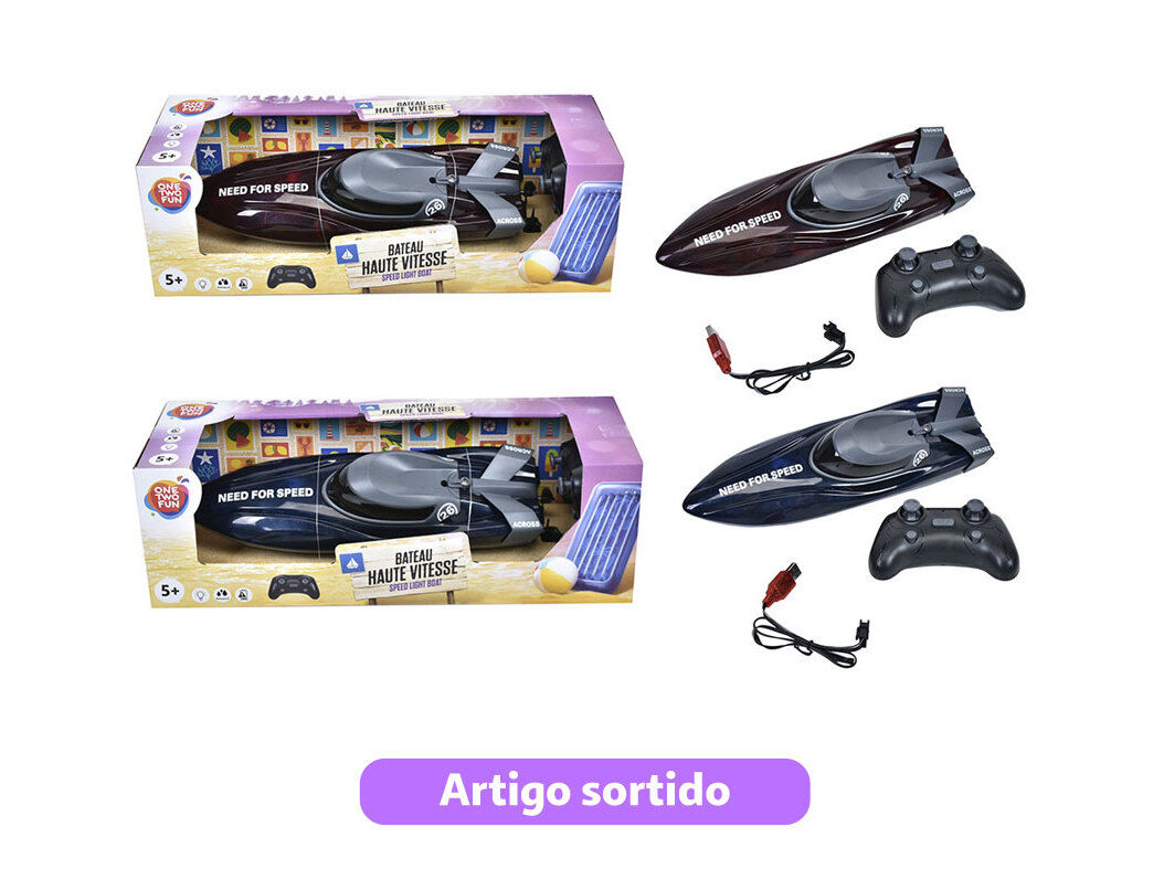 BARCO DE CORRIDA ONE TWO FUN R/C COM LUZ 30CM CORES SORTIDAS