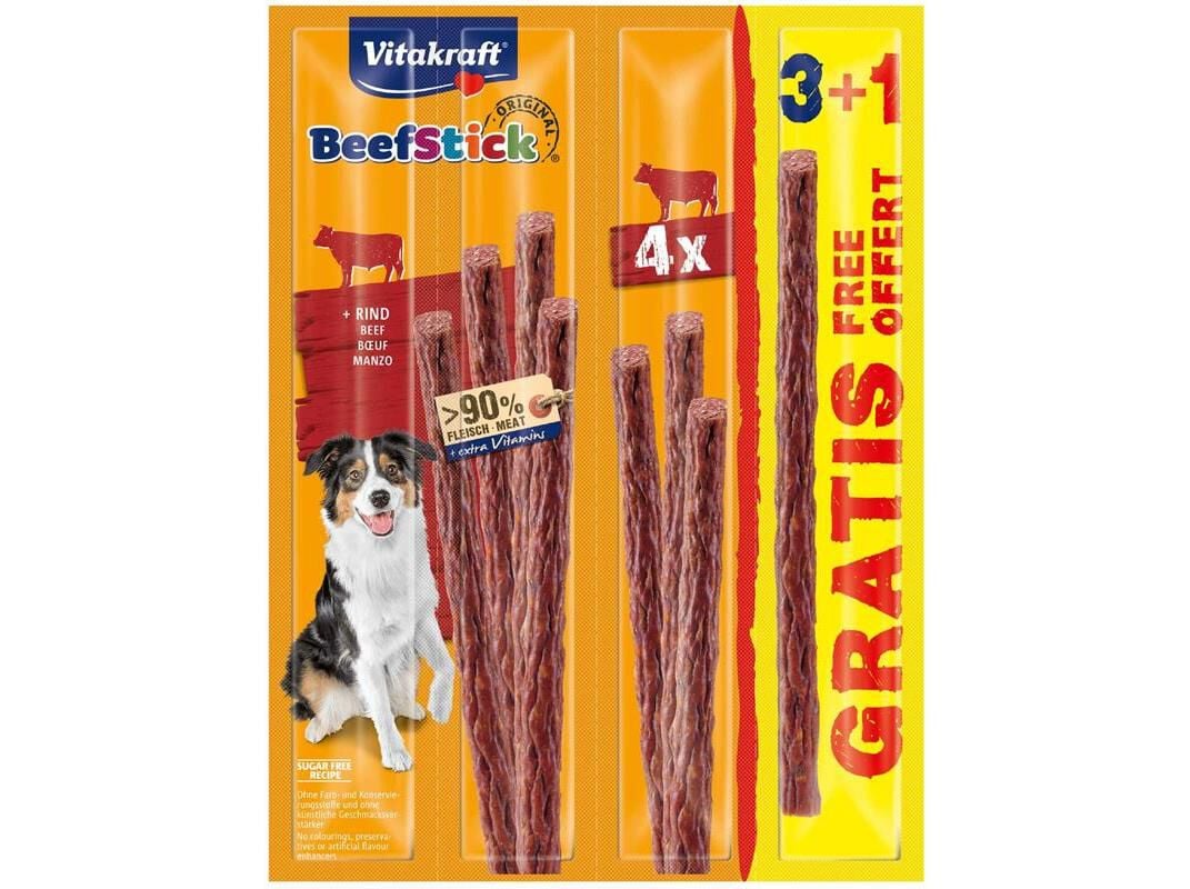 SNACKS PARA C&Atilde;O BEEF STICK VITAKRAFT VACA 3+1 UNIDADES image number 1