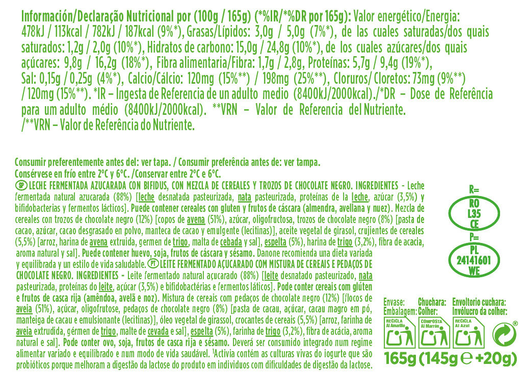 BIFIDUS ACTIVIA TOPPER CHOCOLATE 165G image number 1