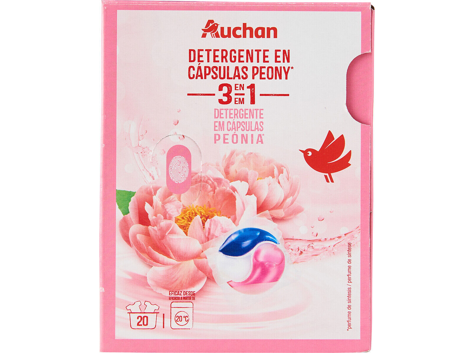 DETERGENTE M&Aacute;Q. ROUPA AUCHAN C&Aacute;PSULAS 3EM1 PE&Oacute;NIA 20D
