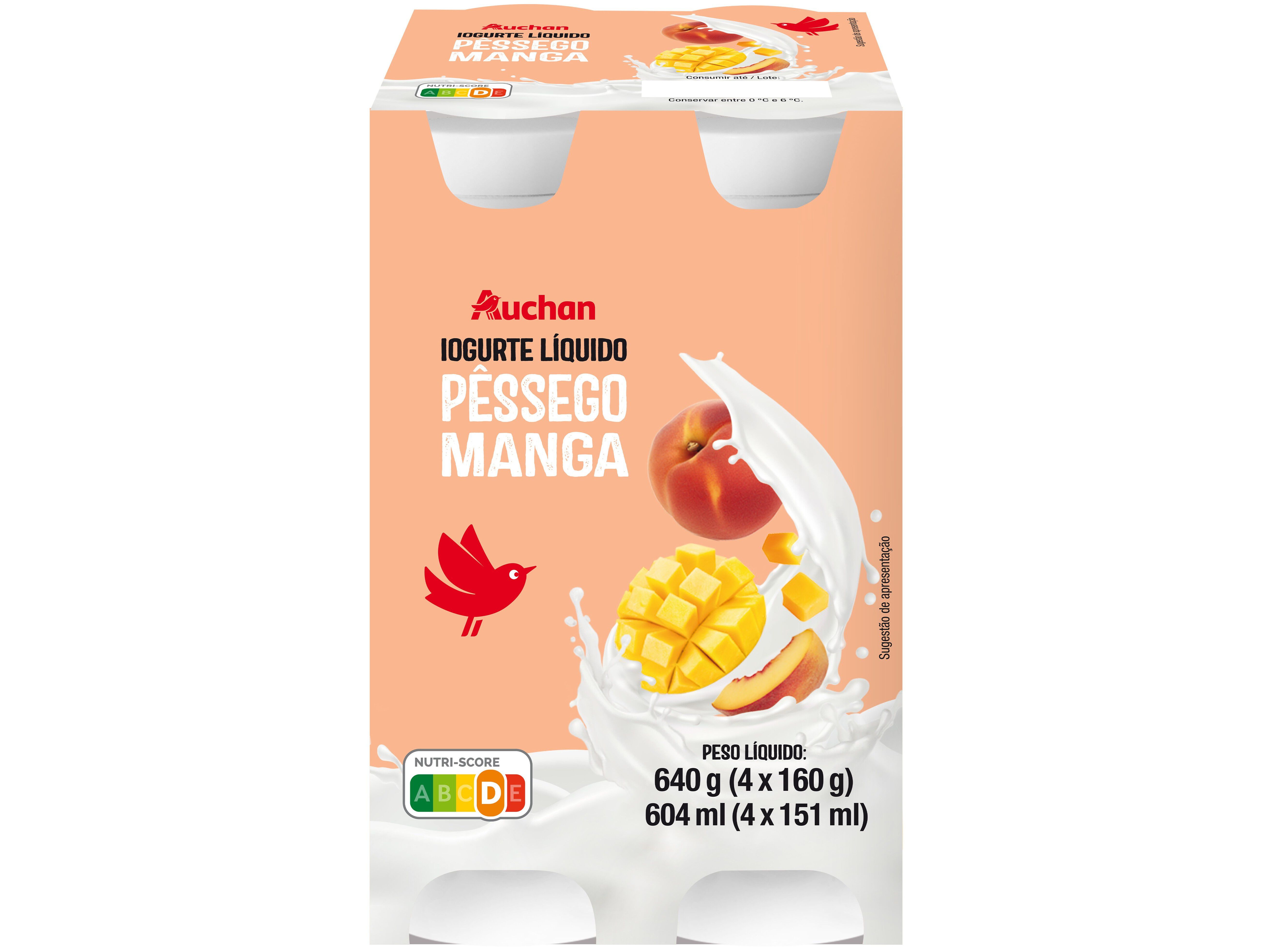 IOGURTE L&Iacute;QUIDO AUCHAN P&Ecirc;SSEGO E MANGA 4X160G image number 0