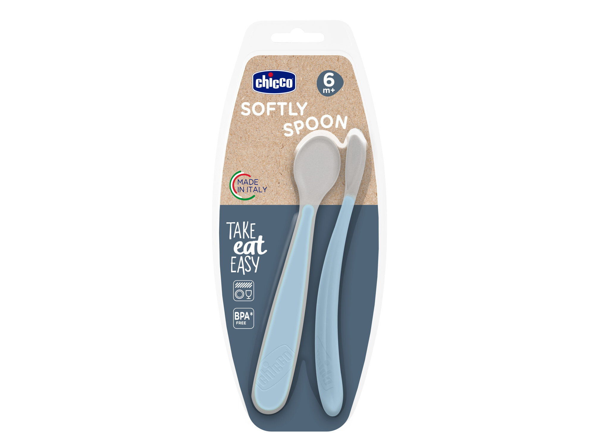 COLHER CHICCO SILICONE 6M+ AZUL 2UN image number 1