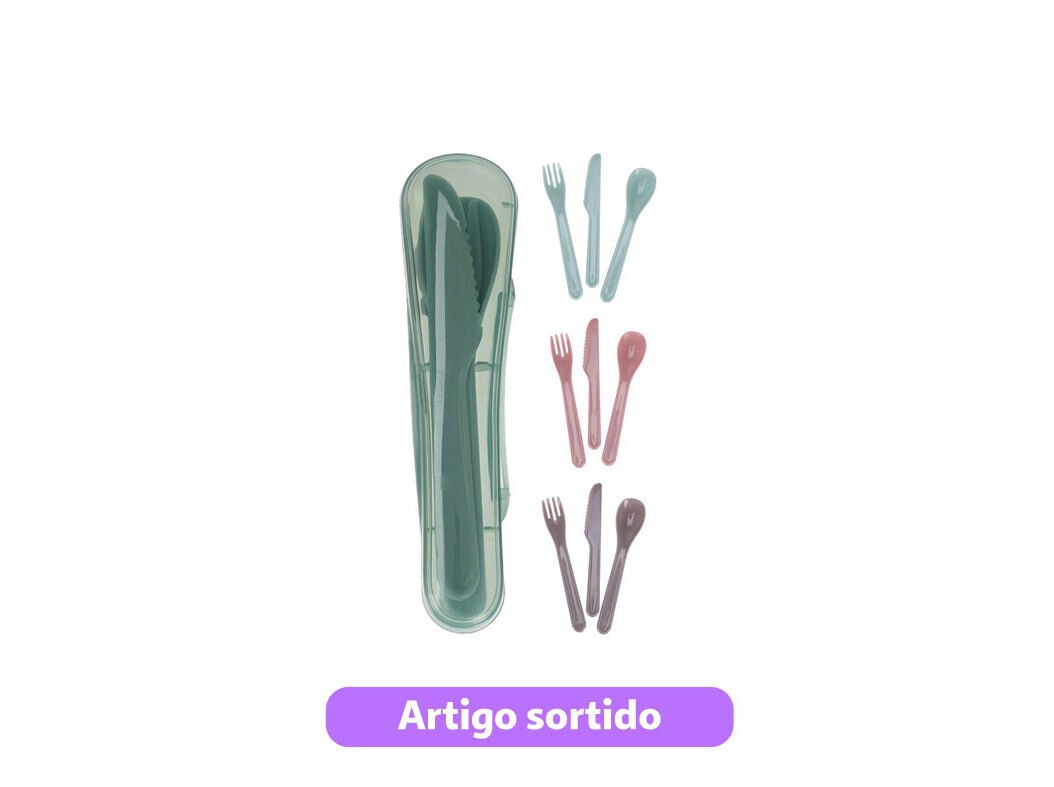 CONJUNTO 3 TALHERES PL&Aacute;STICO COM CAIXA CORES SORTIDAS image number 0
