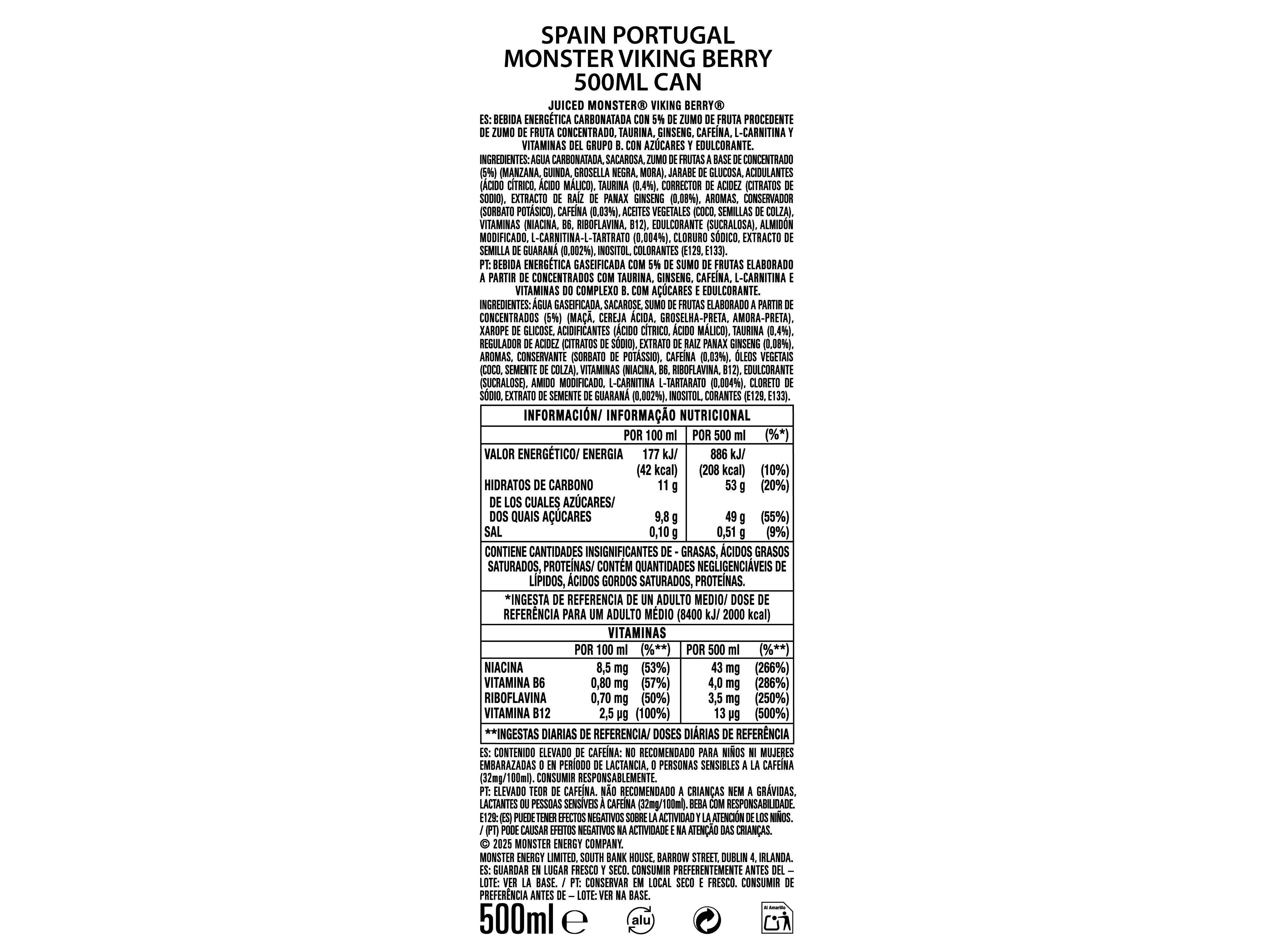 BEBIDA ENERG&Eacute;TICA MONSTER VIKING BERRY 0.5L (SDR) image number 1