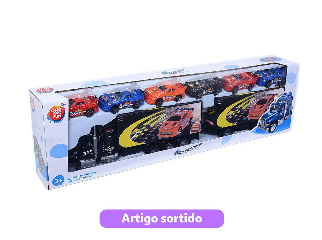 CAMI&Atilde;O REBOQUE DE FRIC&Ccedil;&Atilde;O COM 6 CARRINHOS ONE TWO FUN MODELOS SORTIDOS image number 2