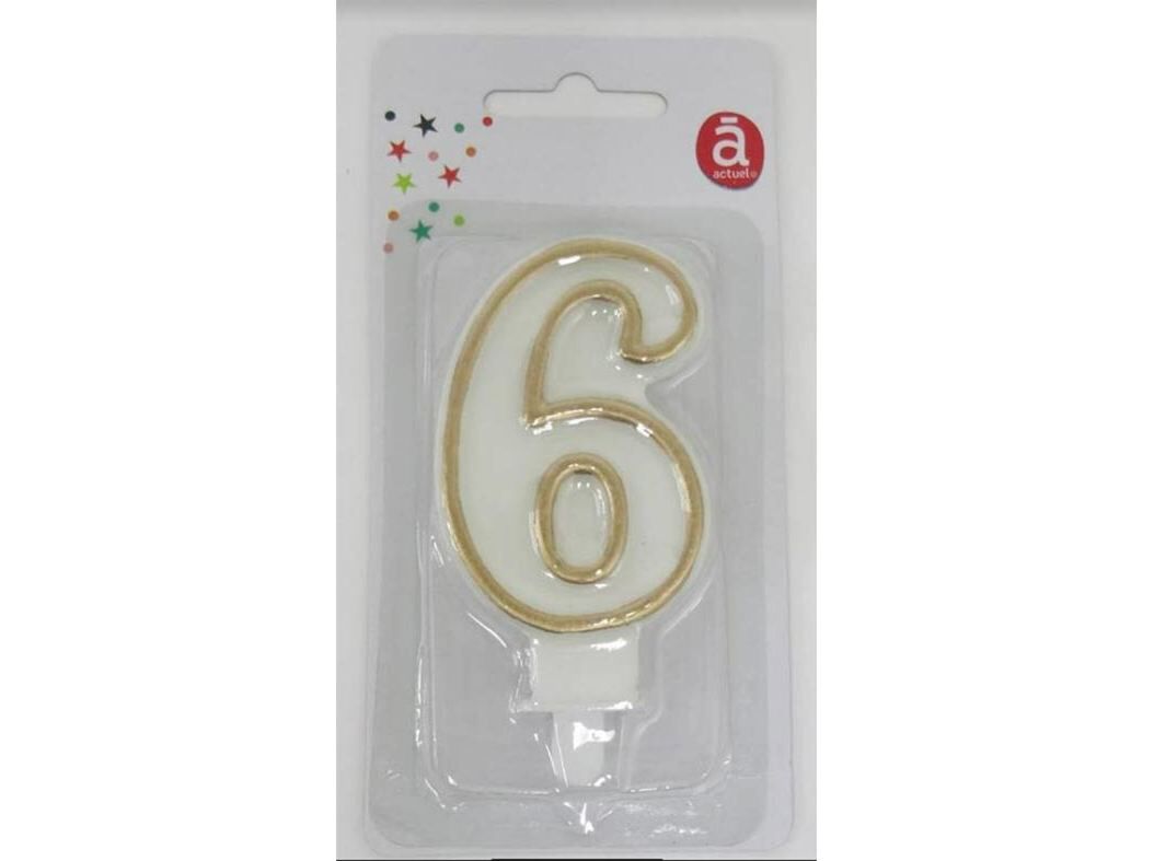 VELA ANIVERS&Aacute;RIO N&ordm; 6 ACTUEL BRANCO C/REB DOURADO