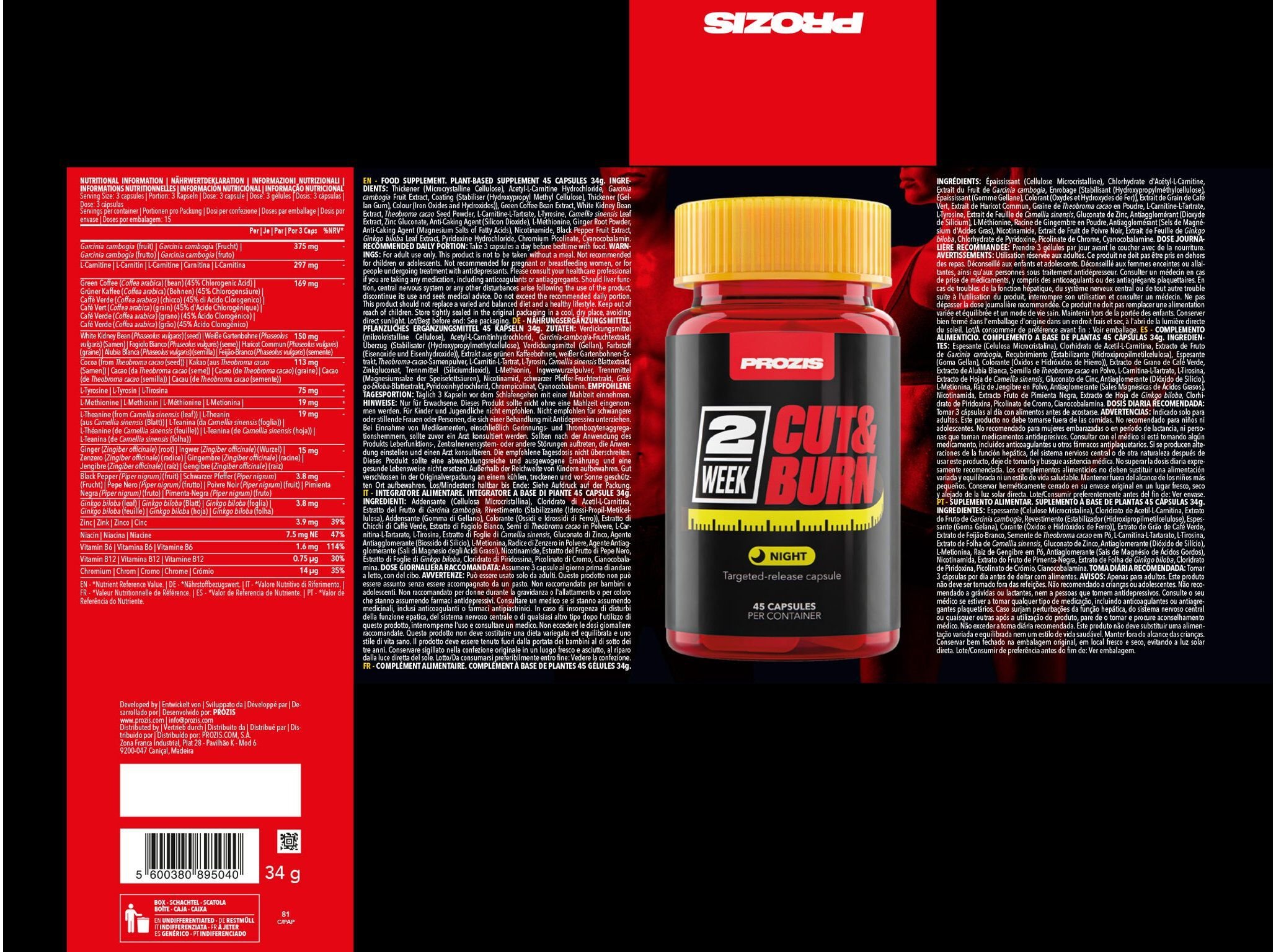 SUPLEMENTO PROZIS 2 WEEK CUT & BURN NOITE 45 CAPS image number 1
