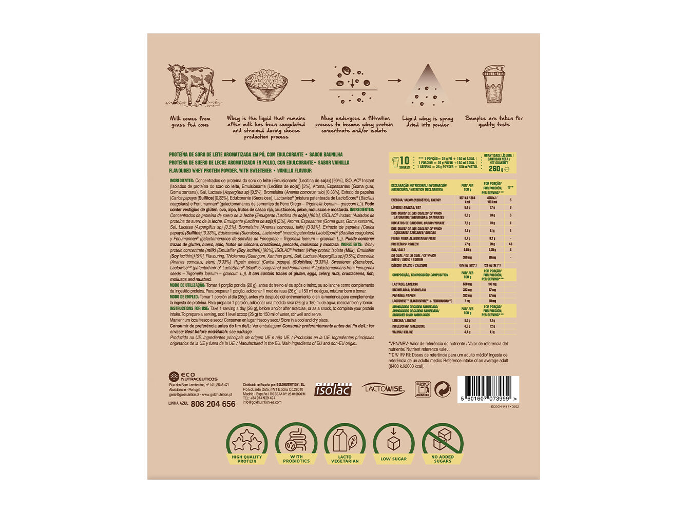 PROTE&Iacute;NA GOLDNUTRITION TOTAL WHEY BAUNILHA 260G image number 1