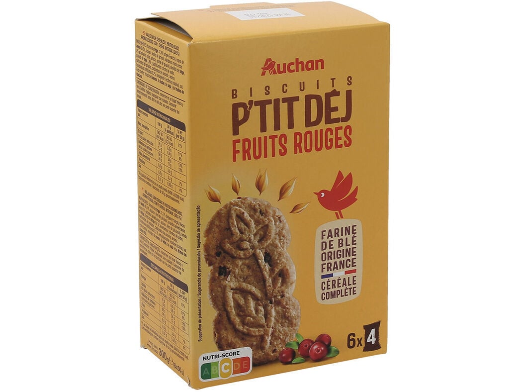 BOLACHA AUCHAN PEQUENO ALMO&Ccedil;O CEREAIS FRUTOS VERMELHOS 6 SAQUETAS 300 G