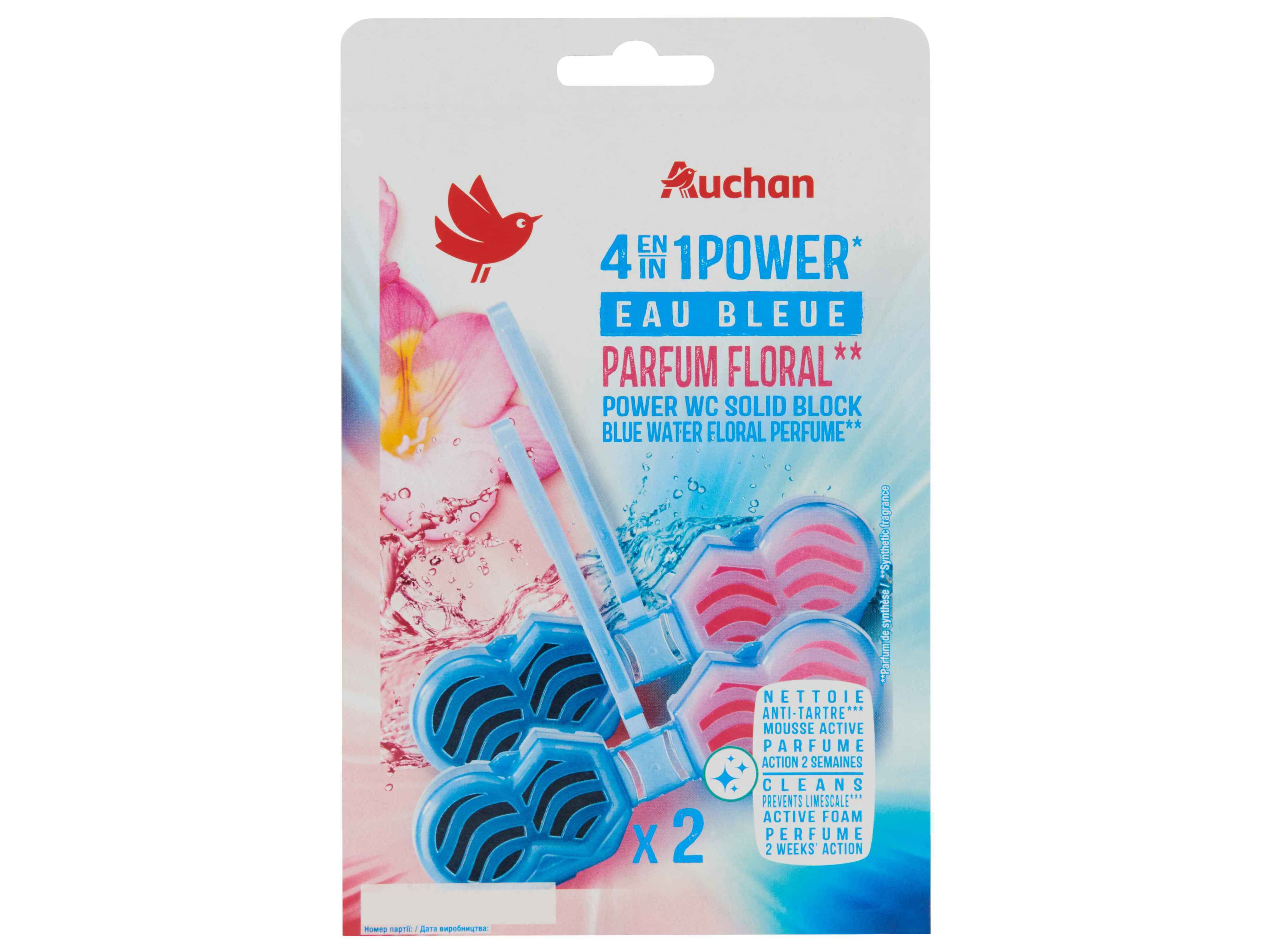 BLOCO WC 4EM1 POWER AUCHAN &Aacute;GUA AZUL FLORAL 2UN