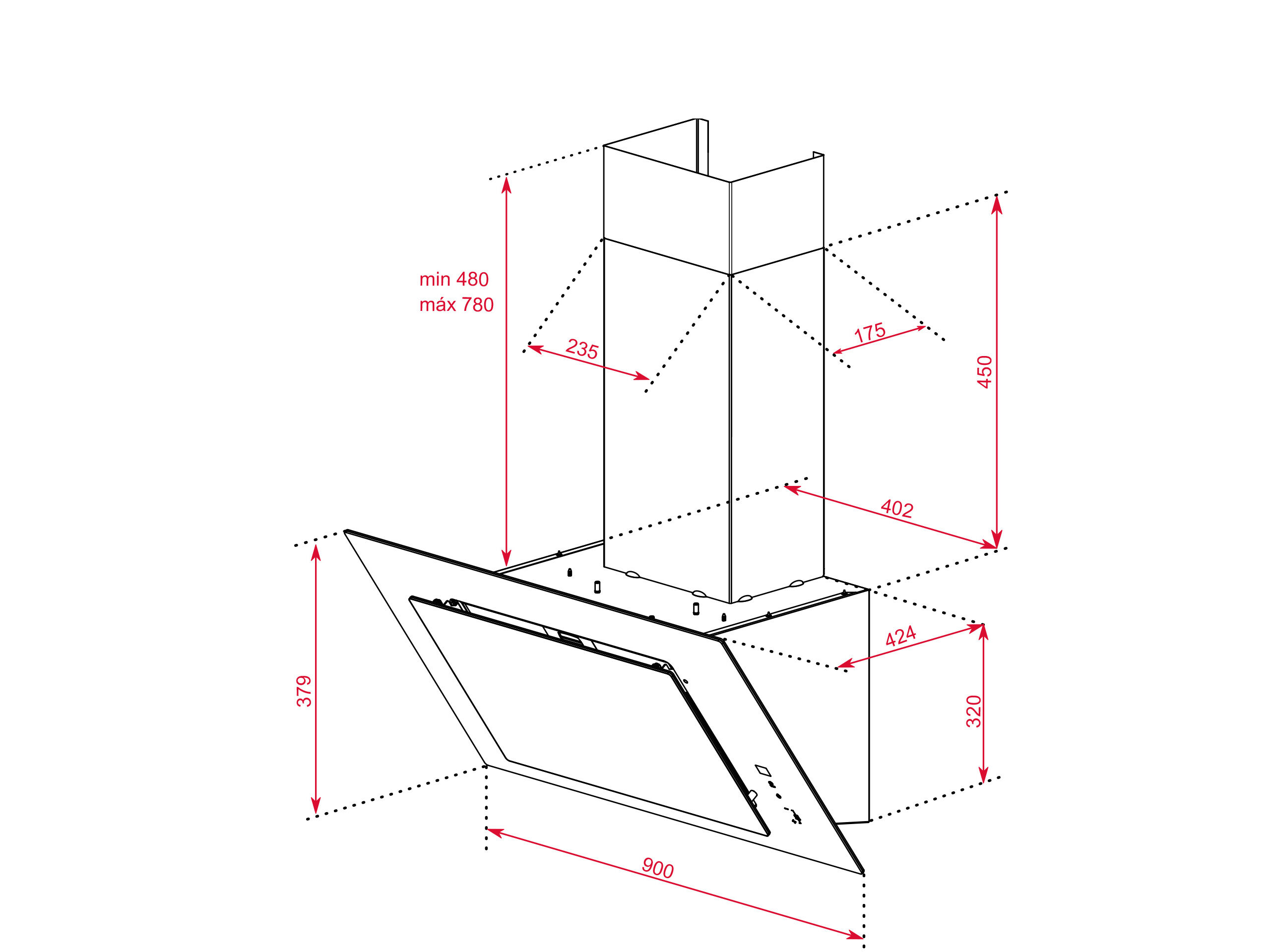 CHAMIN&Eacute; TEKA DVT 98660 TBS BK VIDRO 90CM image number 1