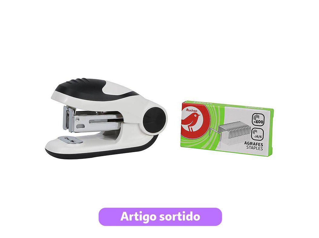 CONJUNTO DE MINI AGRAFADOR 24/6-26/6 AUCHAN E CAIXA COM 400 AGRAFOS CORES SORTIDAS image number 7