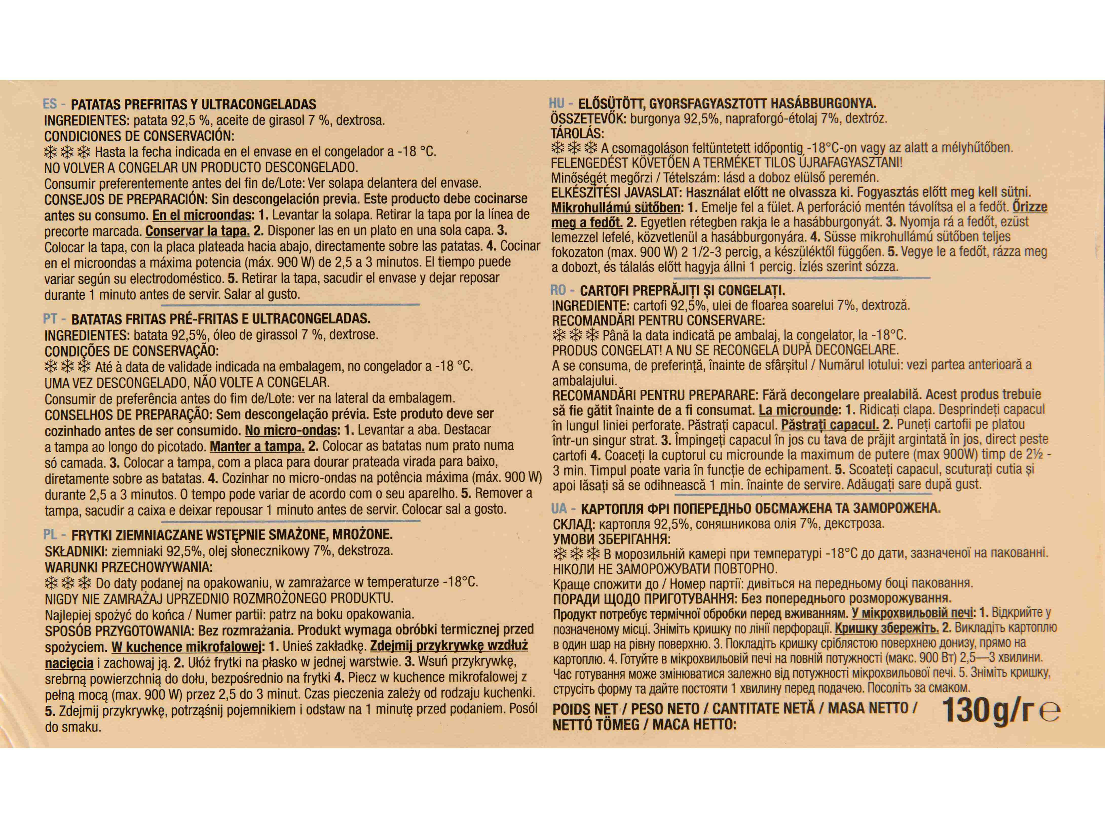 BATATAS AUCHAN PR&Eacute;-FRITAS PALITOS PARA MICROONDAS 130G image number 4